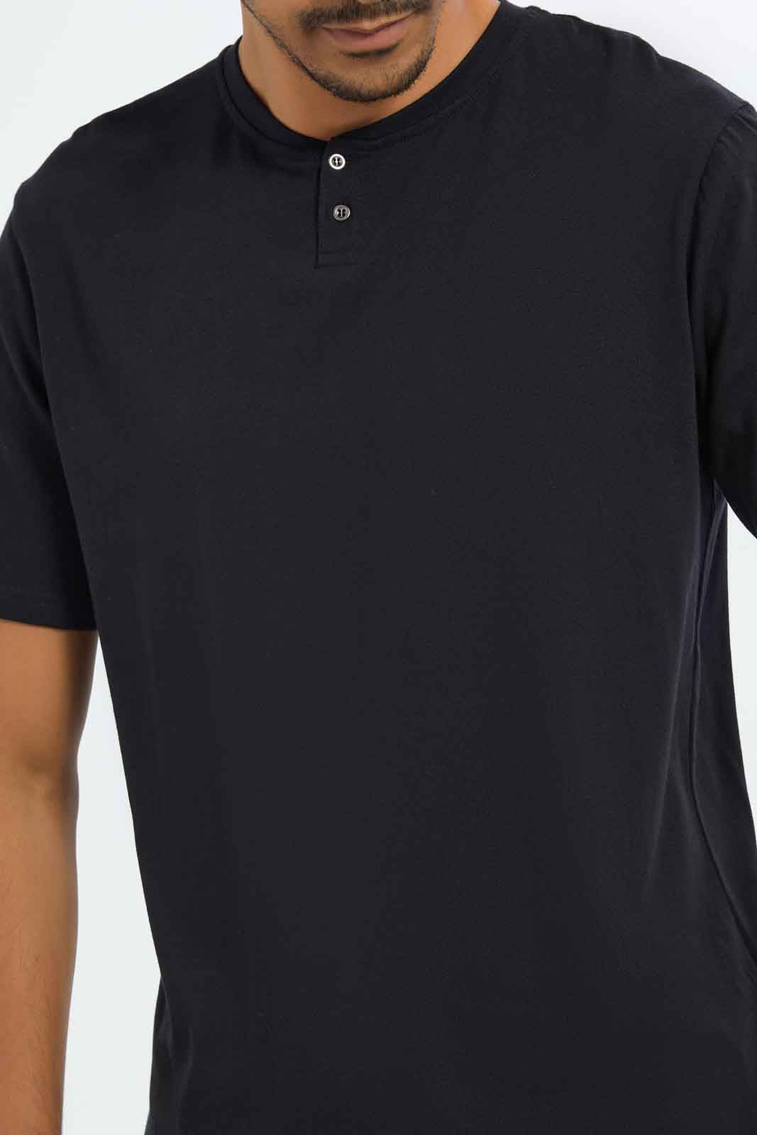 Redtag-Men-Black-Henley-T-Shirt-Category:T-Shirts,-Colour:Black,-Deals:New-In,-Dept:Menswear,-Filter:Men's-Clothing,-Men-T-Shirts,-New-In-Men-APL,-Non-Sale,-S23B,-Section:Men,-TBL-Men's-