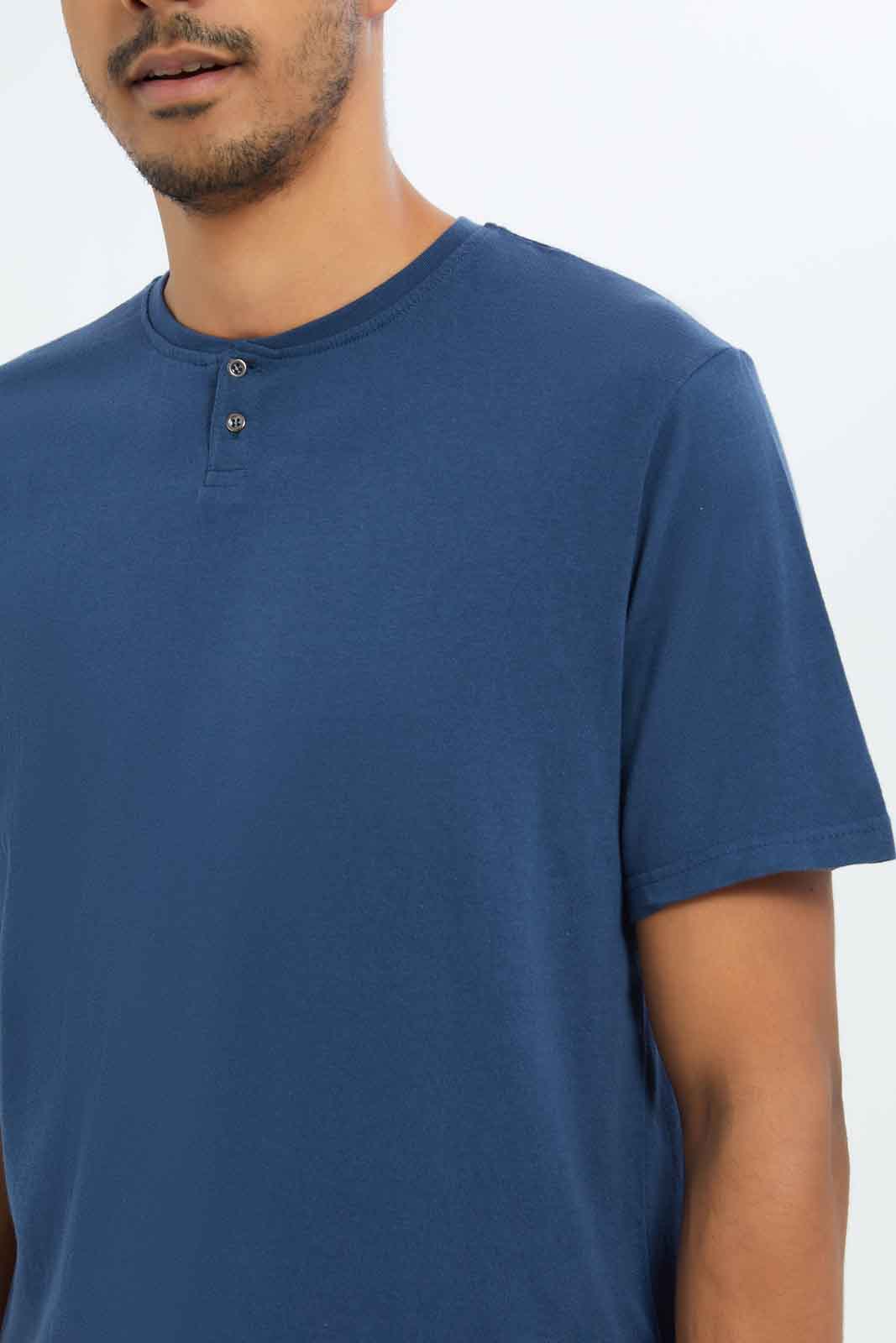 Redtag-Men-Blue-Henley-T-Shirt-Category:T-Shirts,-Colour:Blue,-Deals:New-In,-Dept:Menswear,-Filter:Men's-Clothing,-Men-T-Shirts,-New-In-Men-APL,-Non-Sale,-S23B,-Section:Men,-TBL-Men's-