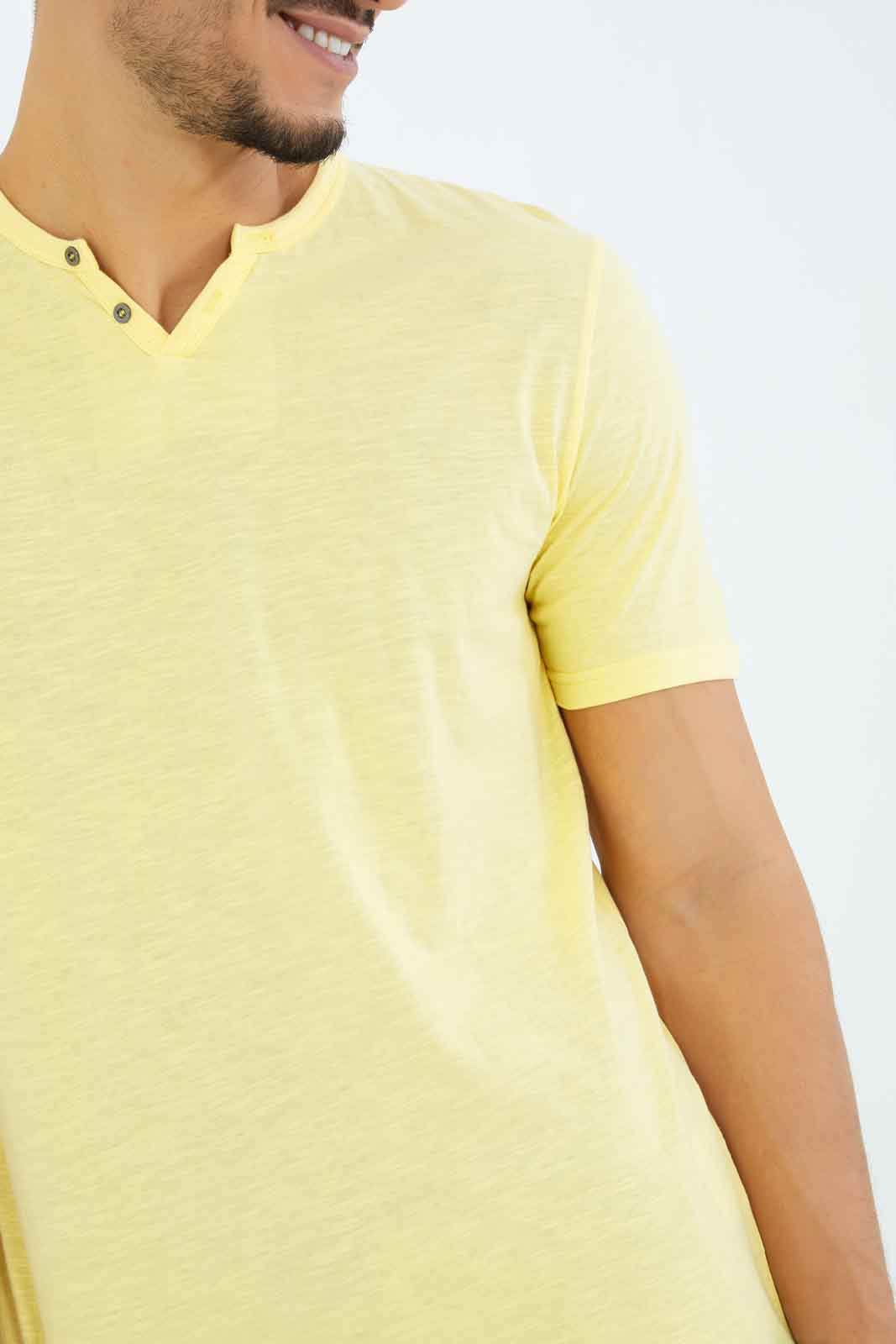 Redtag-Men-Yellow-Notch-Neck-T-Shirt-Category:T-Shirts,-Colour:Yellow,-Deals:New-In,-Dept:Menswear,-Filter:Men's-Clothing,-Men-T-Shirts,-New-In-Men-APL,-Non-Sale,-S23B,-Section:Men-Men's-