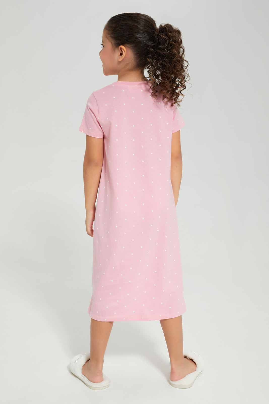 Redtag-Girls-Night-Shirt-–-Bunny-Spot-Print-Sage-Category:Nightshirts,-CHR,-Colour:Green,-Deals:New-In,-Filter:Girls-(2-to-8-Yrs),-GIR-Nightshirts,-New-In-GIR-APL,-Non-Sale,-Section:Girls-(0-to-14Yrs),-W22B-Girls-2 to 8 Years