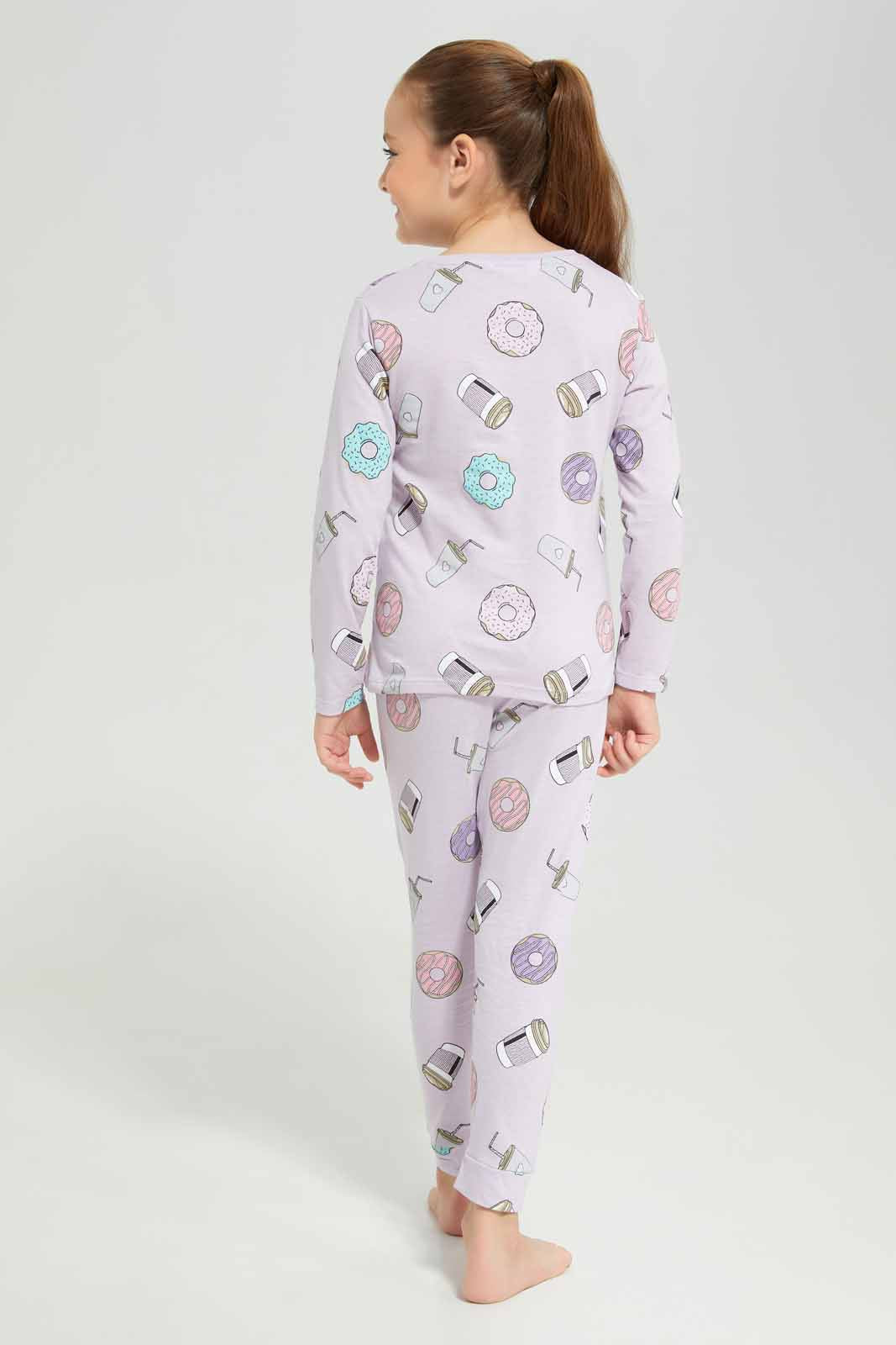 Redtag-Girls-Aop-Lilac-Donuts-Pj-Set-Category:Pyjama-Sets,-Colour:Lilac,-Deals:New-In,-Filter:Girls-(2-to-8-Yrs),-GIR-Pyjama-Sets,-New-In-GIR-APL,-Non-Sale,-Section:Girls-(0-to-14Yrs),-W22B-Girls-2 to 8 Years