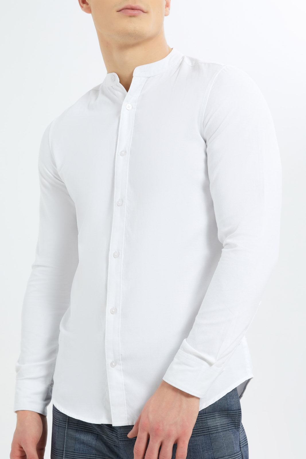 Redtag-Men-White-Mandrain-Collar-Oxford-Shirt-Category:Shirts,-Colour:White,-Deals:New-In,-Dept:Menswear,-Filter:Men's-Clothing,-Men-Shirts,-New-In-Men-APL,-Non-Sale,-S23B,-Section:Men,-TBL-Men's-
