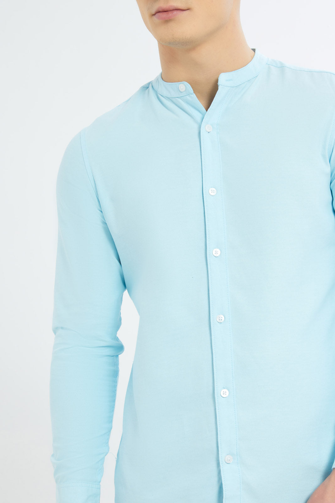 Redtag-Men-Sky-Blue-Mandrain-Collar-Oxford-Shirt-Category:Shirts,-Colour:Sky-Blue,-Deals:New-In,-Dept:Menswear,-Filter:Men's-Clothing,-Men-Shirts,-New-In-Men-APL,-Non-Sale,-S23B,-Section:Men,-TBL-Men's-