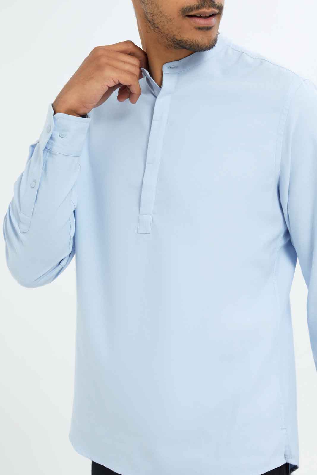 Redtag-Men-Sky-Blue-Oxford-Kurta-Shirt-Category:Shirts,-Colour:Sky-Blue,-Deals:New-In,-Dept:Menswear,-Filter:Men's-Clothing,-Men-Shirts,-New-In-Men-APL,-Non-Sale,-S23C,-Section:Men,-TBL-Men's-