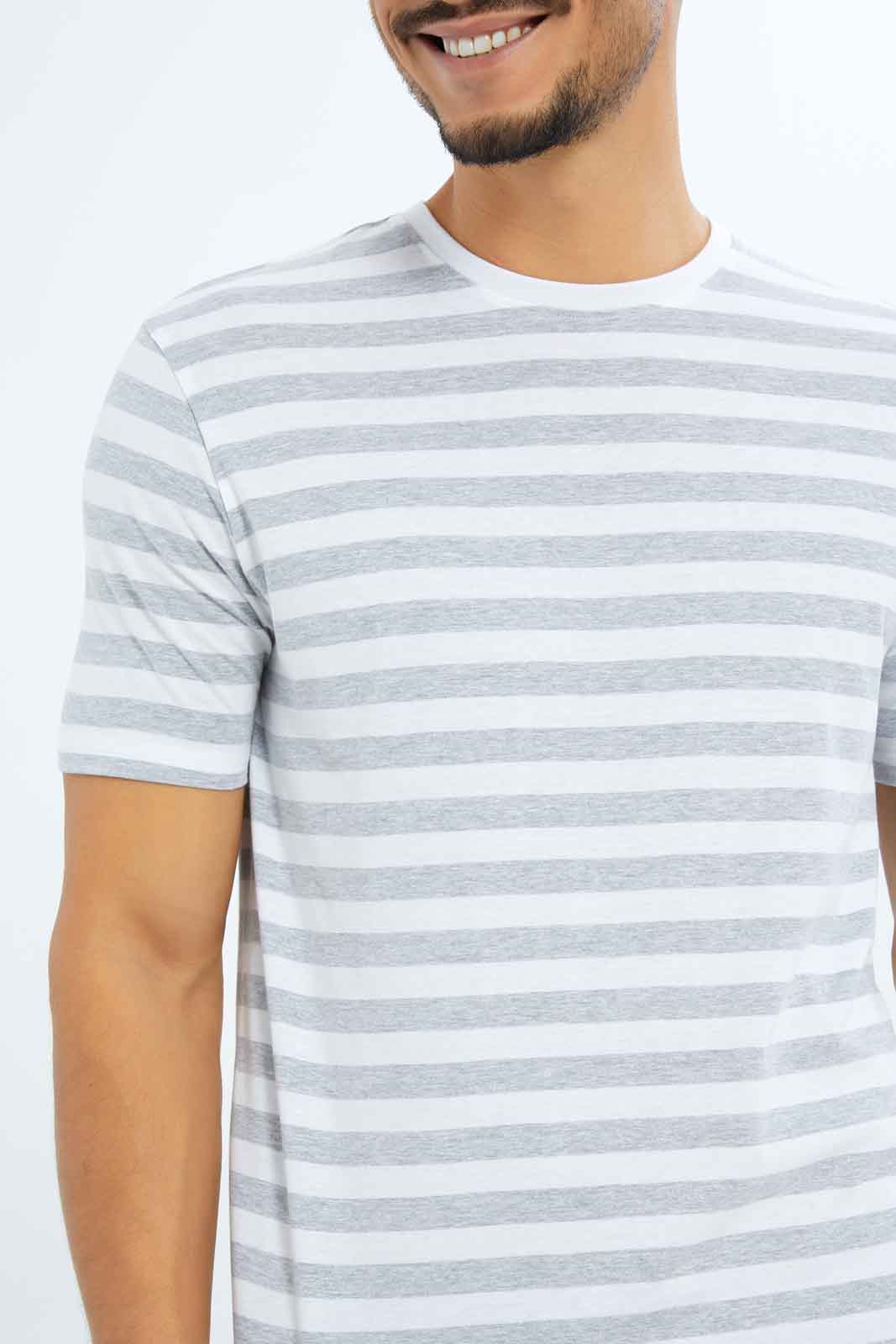 Redtag-Men-White/Grey-Striper-With-White-Neck-T-Shirt-Category:T-Shirts,-Colour:White,-Deals:New-In,-Dept:Menswear,-Filter:Men's-Clothing,-Men-T-Shirts,-New-In-Men-APL,-Non-Sale,-S23B,-Section:Men,-TBL-Men's-