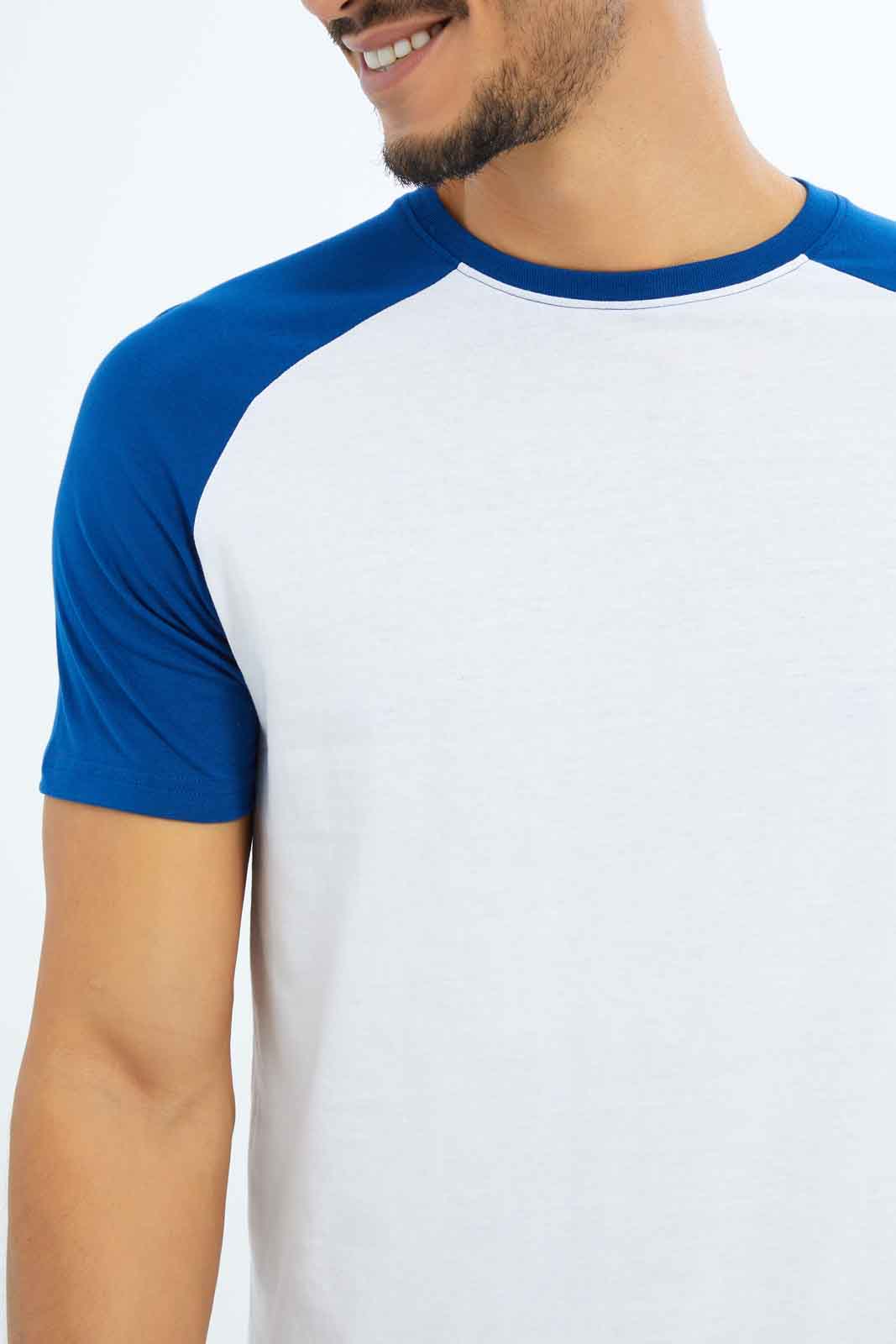 Redtag-Men-White/Blue-Reglan-T-Shirt-Category:T-Shirts,-Colour:White,-Deals:New-In,-Dept:Menswear,-Filter:Men's-Clothing,-Men-T-Shirts,-New-In-Men-APL,-Non-Sale,-S23B,-Section:Men,-TBL-Men's-