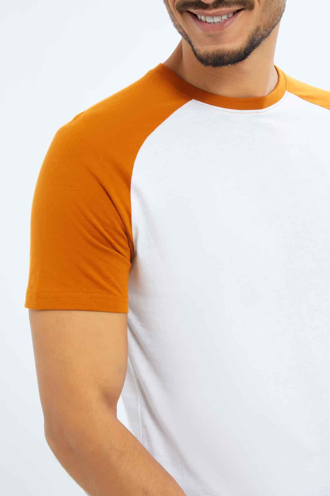 Redtag-Men-White/Rust-Reglan-T-Shirt-Category:T-Shirts,-Colour:White,-Deals:New-In,-Dept:Menswear,-Filter:Men's-Clothing,-Men-T-Shirts,-New-In-Men-APL,-Non-Sale,-S23B,-Section:Men,-TBL-Men's-