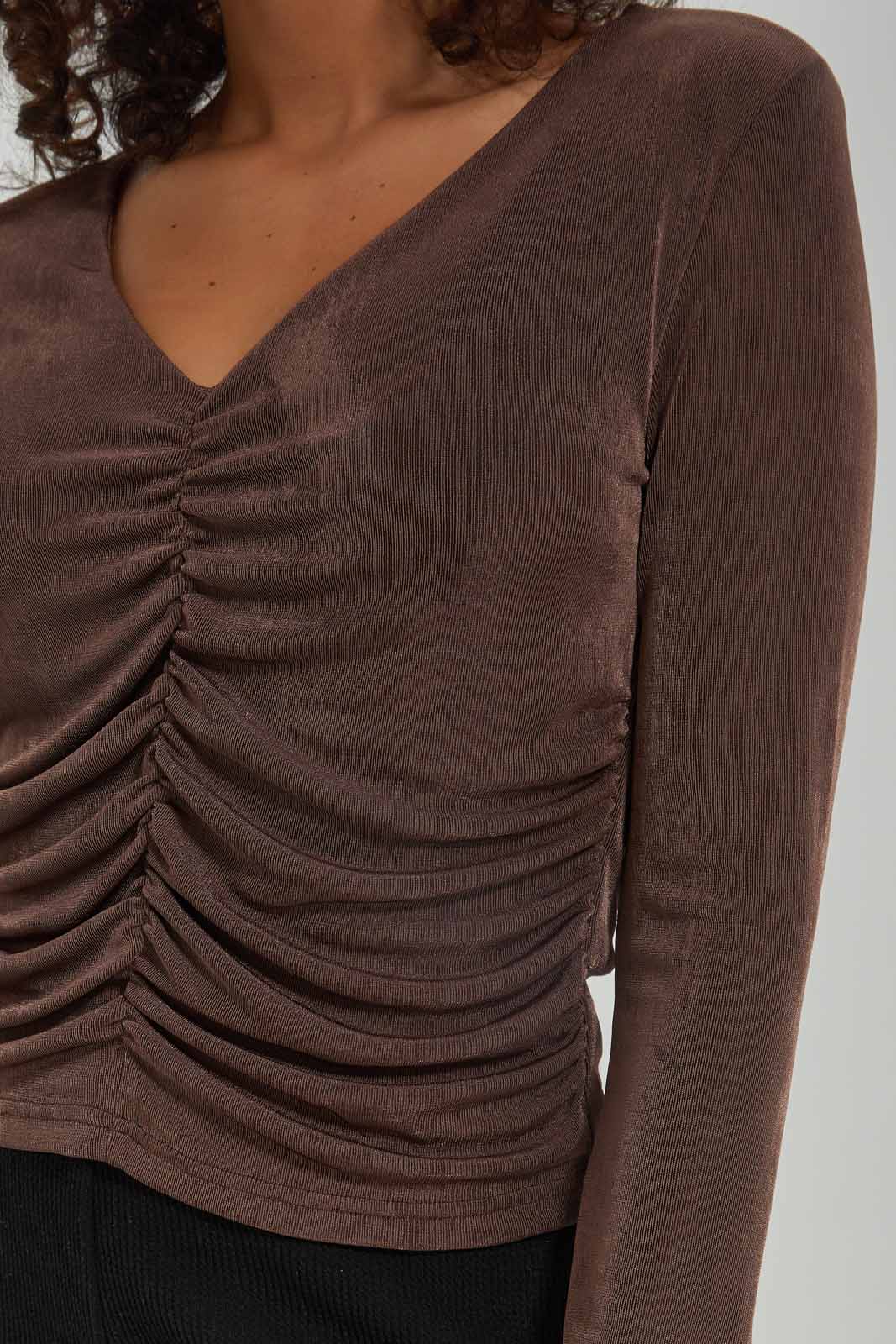 Redtag-Women-Ruch-Detail-Slinky-Top-Category:Tops,-Colour:Brown,-Deals:New-In,-Dept:Ladieswear,-Filter:Women's-Clothing,-New-In-Women-APL,-Non-Sale,-S23A,-Section:Women,-Women-Tops-Women's-