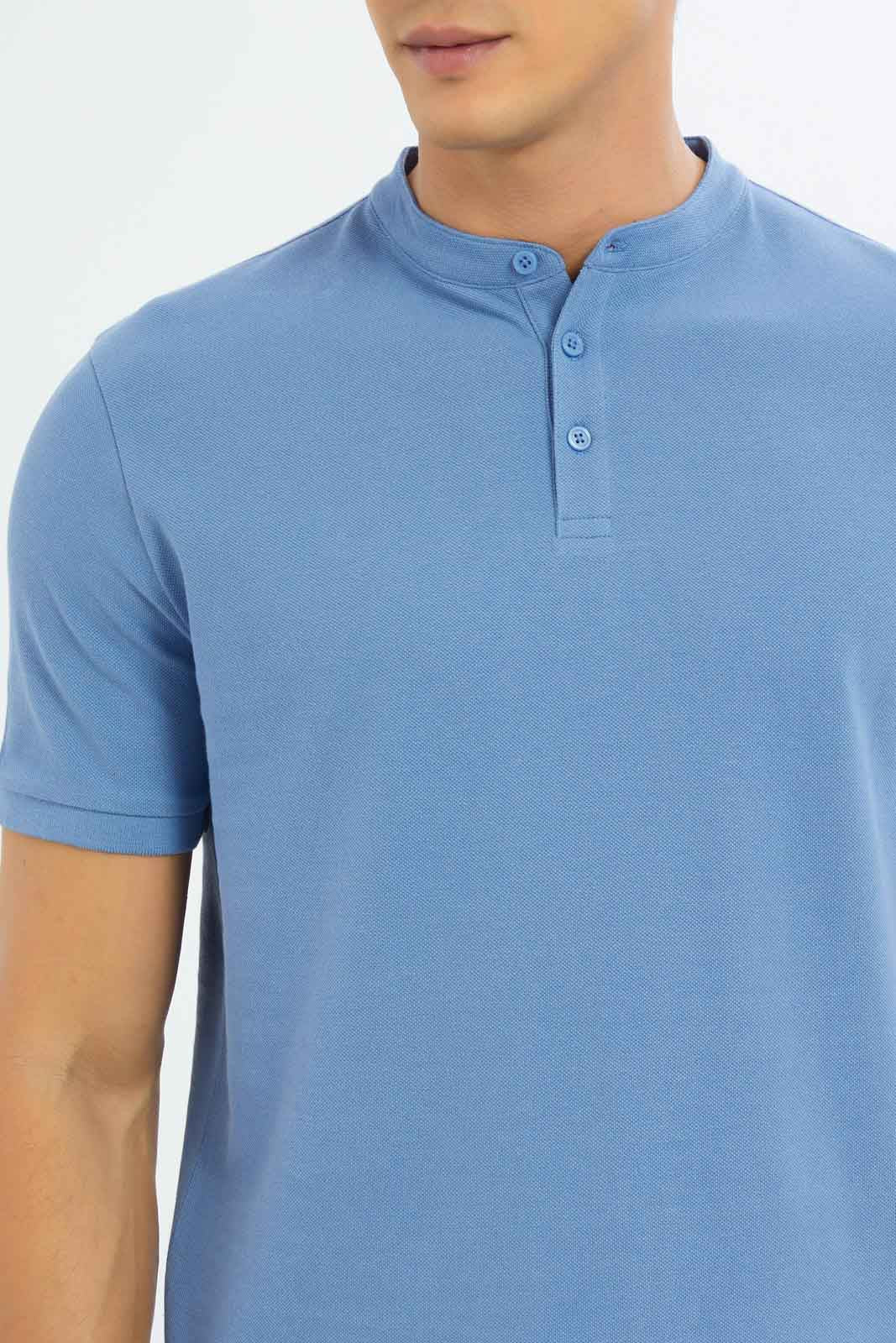 Redtag-Men-Blue-Mao-Collar-Polo-Shirt-Category:Polo-T-Shirts,-Colour:Blue,-Deals:New-In,-Dept:Menswear,-Filter:Men's-Clothing,-Men-Polo-T-Shirts,-New-In-Men-APL,-Non-Sale,-S23C,-Section:Men,-TBL-Men's-