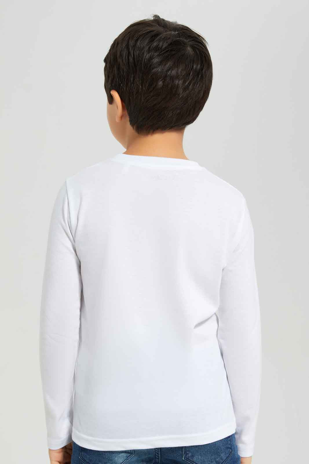 Redtag-Boys-2-Pack-Long-Sleeve-Print-T-Shirt-White-And-Navy-BOY-T-Shirts,-Category:T-Shirts,-Colour:White,-Deals:New-In,-Dept:Boys,-Filter:Boys-(2-to-8-Yrs),-New-In-BOY-APL,-Non-Sale,-Section:Boys-(0-to-14Yrs),-VLM,-W22B-Boys-2 to 8 Years