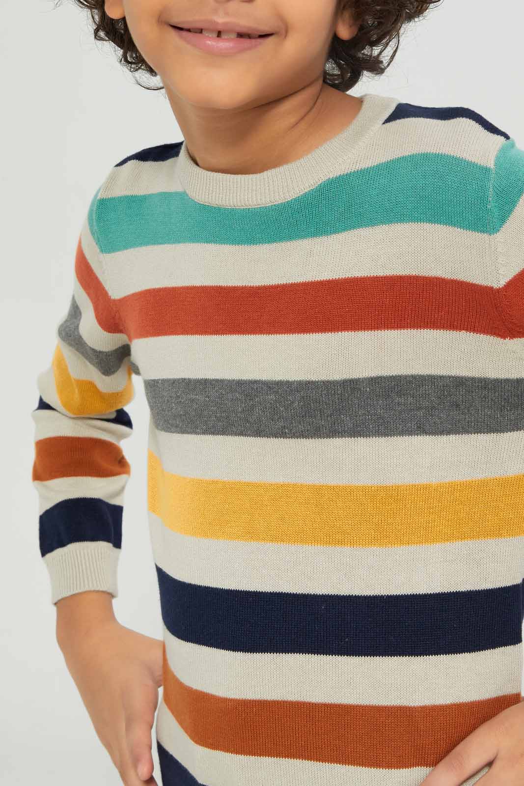 Redtag-Boys-Beige-Stripe-Crewneck-Jumper-BOY-Pullovers,-Category:Pullovers,-Colour:Beige,-Deals:New-In,-Dept:Boys,-Filter:Boys-(2-to-8-Yrs),-New-In-BOY-APL,-Non-Sale,-Section:Boys-(0-to-14Yrs),-TBL,-W22A-Boys-2 to 8 Years