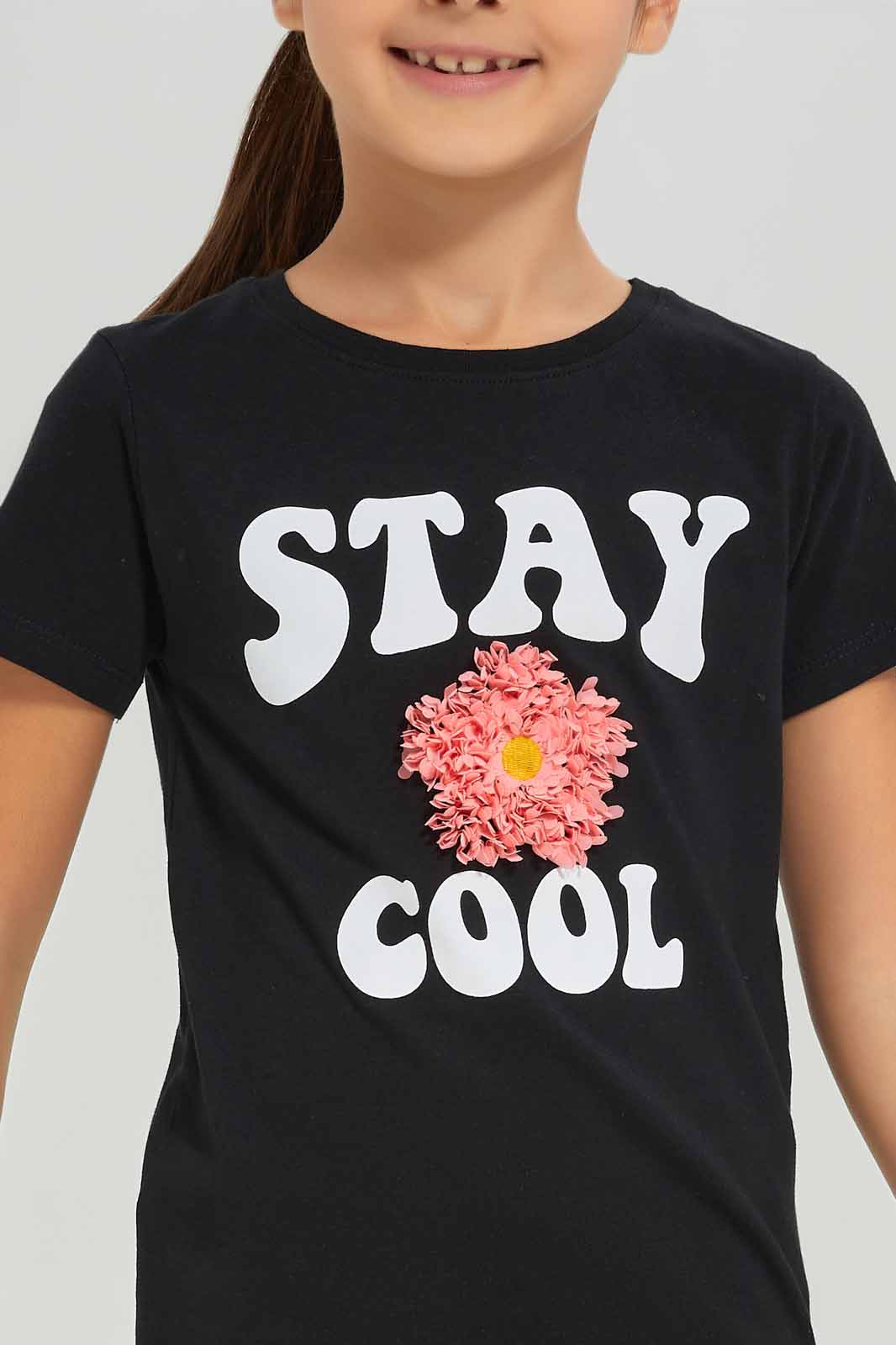 Redtag-Girls-Ss-Cherry-Tee---Black-Category:T-Shirts,-Colour:Black,-Deals:New-In,-Dept:Girls,-Filter:Girls-(2-to-8-Yrs),-GIR-T-Shirts,-New-In-GIR-APL,-Non-Sale,-Section:Girls-(0-to-14Yrs),-TBL,-W22A-Girls-2 to 8 Years