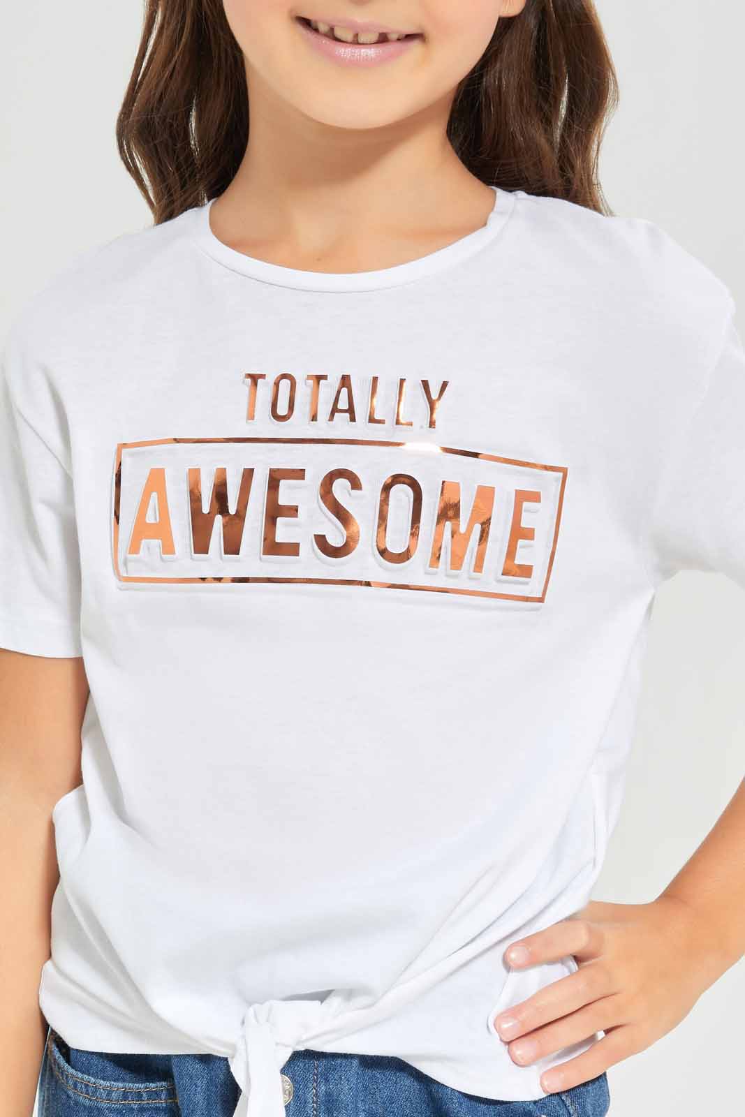 Redtag-Girls-Ss-Tie-Detail--White-Category:T-Shirts,-Colour:White,-Deals:New-In,-Dept:Girls,-Filter:Girls-(2-to-8-Yrs),-GIR-T-Shirts,-New-In-GIR-APL,-Non-Sale,-Section:Girls-(0-to-14Yrs),-TBL,-W22A-Girls-2 to 8 Years
