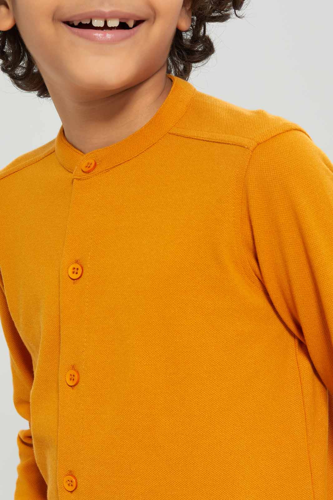 Boys Mustard Long Sleeve Pique Shirt