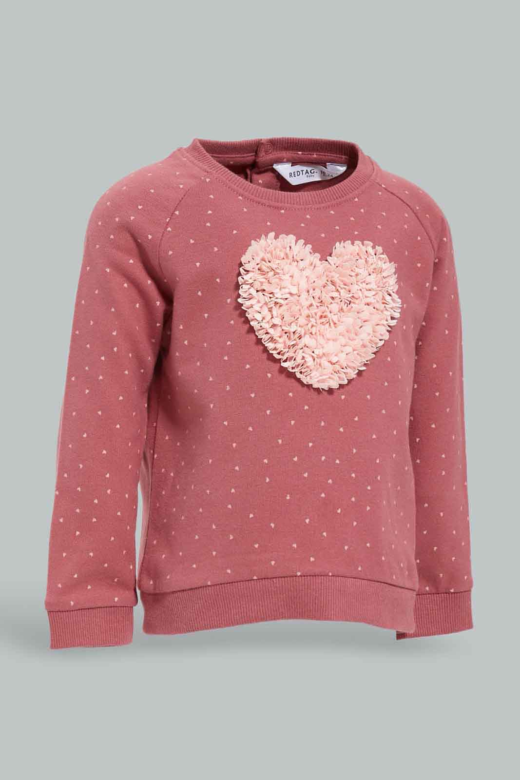 Redtag-Girls-Pink-Floral-Artwork-Sweatshirt-Category:Sweatshirts,-Colour:Apricot,-Deals:New-In,-Dept:Girls,-Filter:Infant-Girls-(3-to-24-Mths),-ING-Sweatshirts,-New-In-ING-APL,-Non-Sale,-Section:Girls-(0-to-14Yrs),-W22B-Infant-Girls-3 to 24 Months