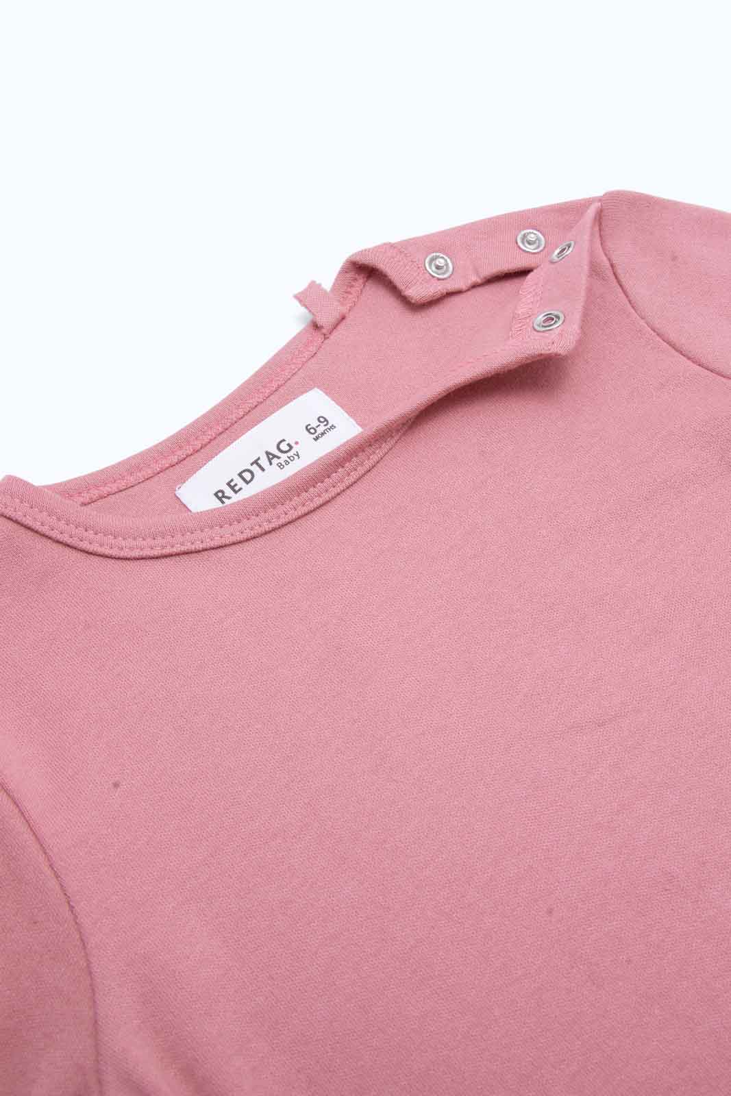 Redtag-Girls-Pink-Ls-Tshirt-And-Knit-Dungaree-Romper-2FOR89,-Category:Rompers,-Colour:Assorted,-Deals:2-FOR-89,-Deals:New-In,-Dept:New-Born,-Filter:Baby-(0-to-12-Mths),-NBG-Rompers,-New-In-NBG-APL,-Section:Boys-(0-to-14Yrs),-W22B-Baby-0 to 12 Months