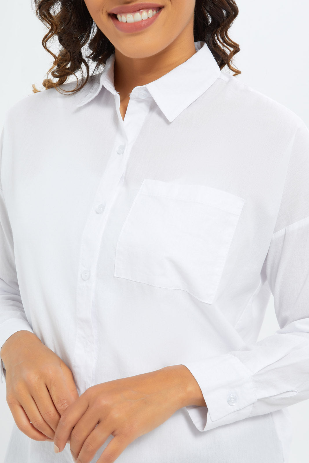 Redtag-Women-White-Poplin-Shirt-Solid-Category:Blouses,-Colour:White,-Deals:New-In,-Dept:Ladieswear,-Filter:Women's-Clothing,-H1:LWR,-H2:LAD,-H3:BLO,-H4:CBL,-New-In-Women-APL,-Non-Sale,-S23A,-Season:S23A,-Section:Women,-Women-Blouses-Women's-