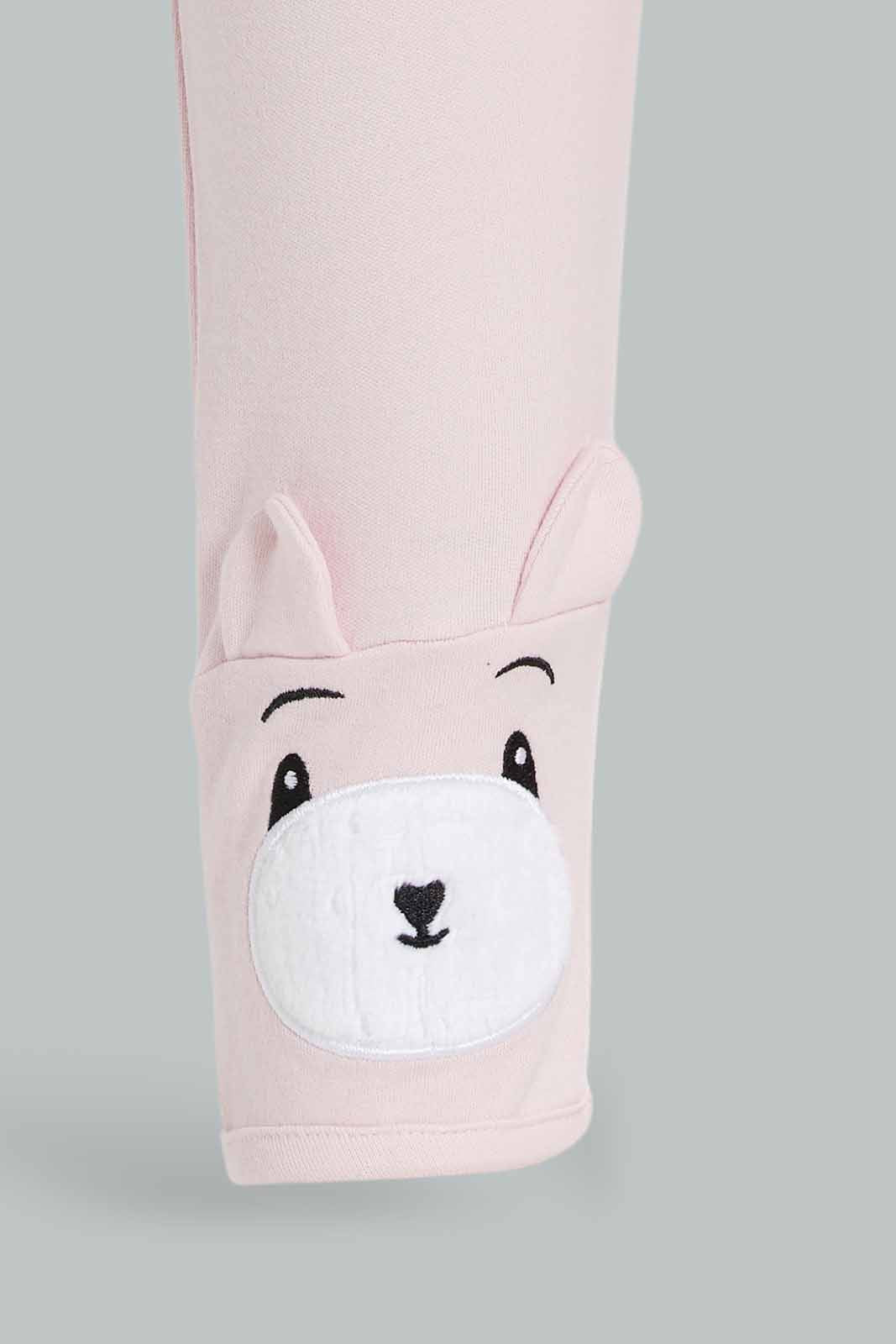 Redtag-Girls-Pink-Teddy-Applique-Pyjama-Set-Category:Sleepsuits,-Colour:Apricot,-Deals:New-In,-Dept:New-Born,-Filter:Baby-(0-to-12-Mths),-NBG-Sleepsuits,-New-In-NBG-APL,-Non-Sale,-Section:Boys-(0-to-14Yrs),-W22B-Baby-