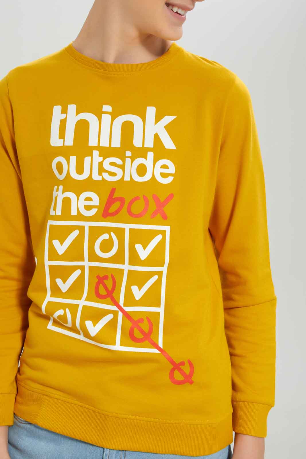 Redtag-Boys-Mustard-Think-Outside-The-Box-Long-Sleeve-Graphic-Sweat-Tee-BSR-Sweatshirts,-Category:Sweatshirts,-Colour:Mustard,-Deals:New-In,-Dept:Boys,-Filter:Senior-Boys-(8-to-14-Yrs),-New-In-BSR-APL,-Non-Sale,-S23A,-Section:Boys-(0-to-14Yrs),-TBL-Senior-Boys-9 to 14 Years