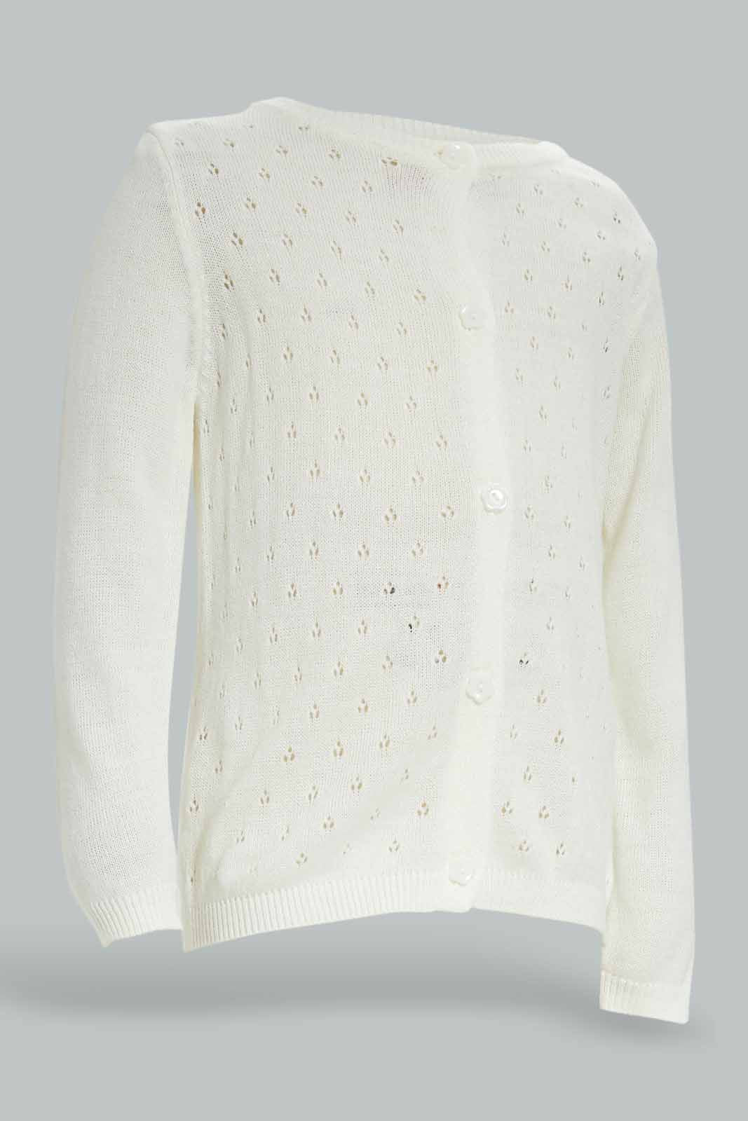 Redtag-Girls-Ivory-Solid-Knit-Cardigan-Category:Cardigans,-Colour:Ivory,-Deals:New-In,-Dept:Girls,-Filter:Infant-Girls-(3-to-24-Mths),-ING-Cardigans,-New-In-ING-APL,-Non-Sale,-S23A,-Section:Girls-(0-to-14Yrs)-Infant-Girls-