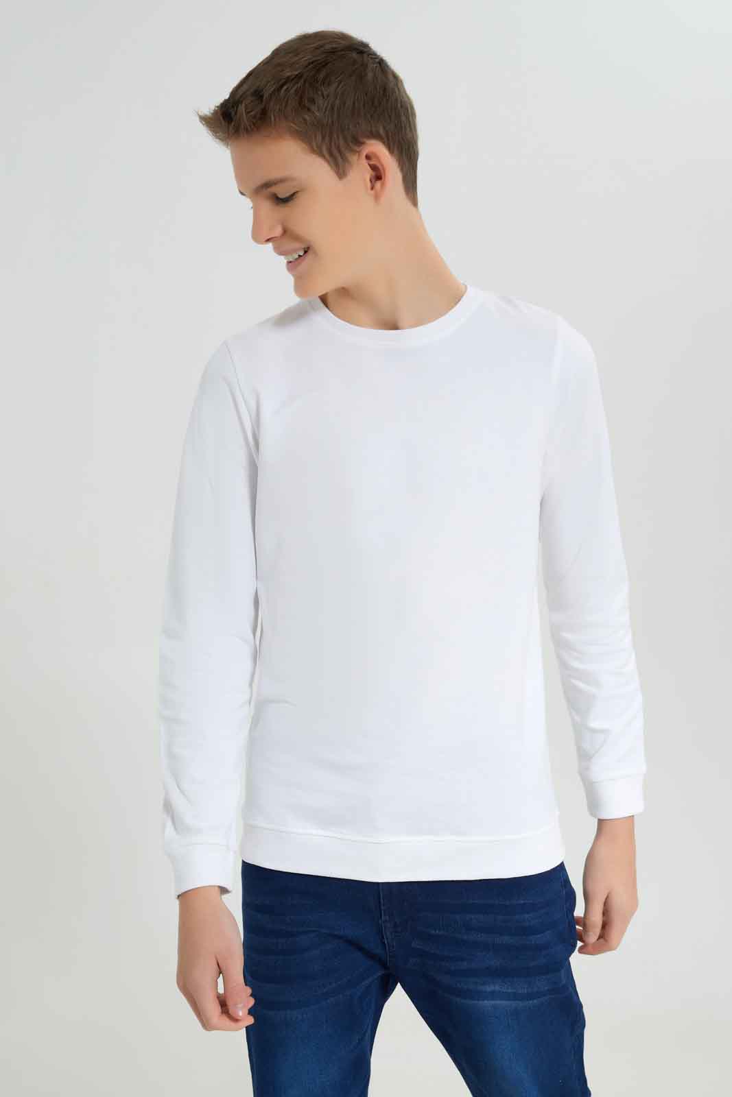 Redtag-Boys-White-Plain-Long-Sleeve-Sweat-Tee-BSR-Sweatshirts,-Category:Sweatshirts,-Colour:White,-Deals:New-In,-Dept:Boys,-Filter:Senior-Boys-(8-to-14-Yrs),-New-In-BSR-APL,-Non-Sale,-S23A,-Section:Boys-(0-to-14Yrs),-TBL-Senior-Boys-9 to 14 Years