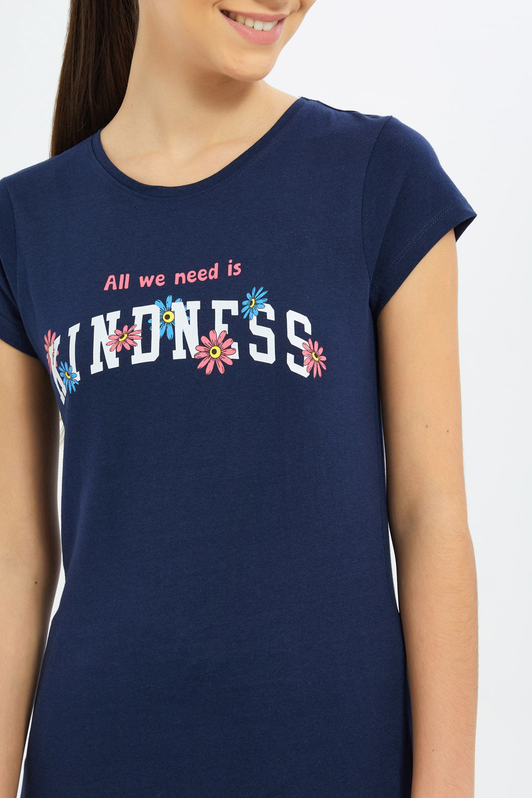 Redtag-Girls-Navy-S/S-T-Shirt-Category:T-Shirts,-Colour:Navy,-Deals:2-FOR-37,-Deals:New-In,-Dept:Girls,-Filter:Senior-Girls-(8-to-14-Yrs),-GSR-T-Shirts,-H1:KWR,-H2:GSR,-H3:TSH,-H4:CAT,-New-In-GSR-APL,-Non-Sale,-S23A,-Season:S23A,-Section:Girls-(0-to-14Yrs),-TBL-Senior-Girls-9 to 14 Years