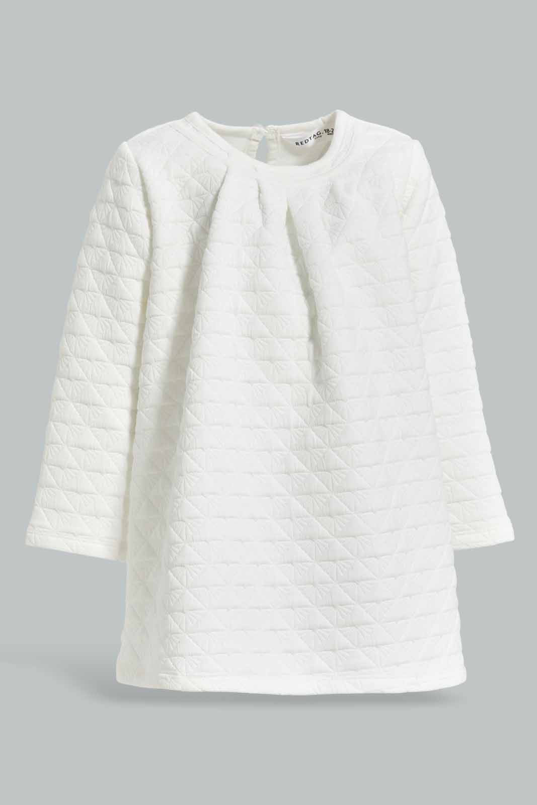 Redtag-Girls-White-Quilted-Dress-Category:Dresses,-Colour:Ivory,-Deals:New-In,-Dept:Girls,-Filter:Infant-Girls-(3-to-24-Mths),-ING-Dresses,-New-In-ING-APL,-Non-Sale,-S23A,-Section:Girls-(0-to-14Yrs)-Infant-Girls-