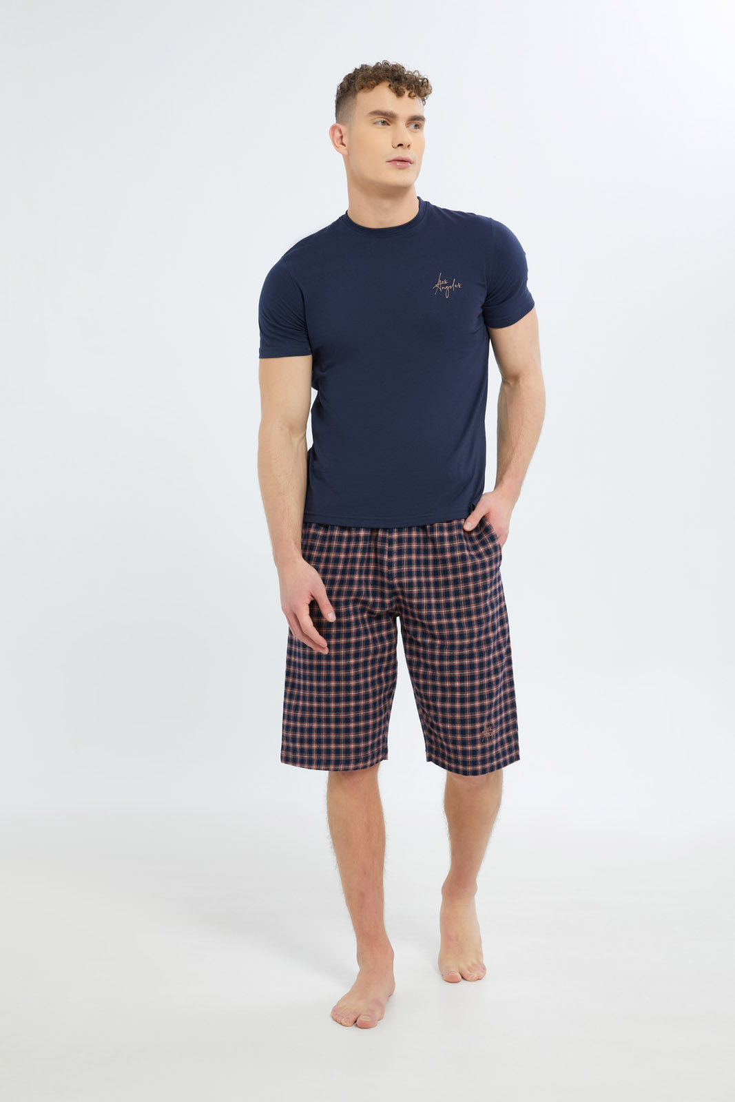 Redtag-Men-White-T-Shirt-With-Flannel-Check-Pyjama-Set-Category:Pyjama-Sets,-Colour:White,-Deals:New-In,-Dept:Menswear,-Filter:Men's-Clothing,-Men-Pyjama-Sets,-New-In-Men-APL,-Non-Sale,-S23B,-Section:Men-Men's-