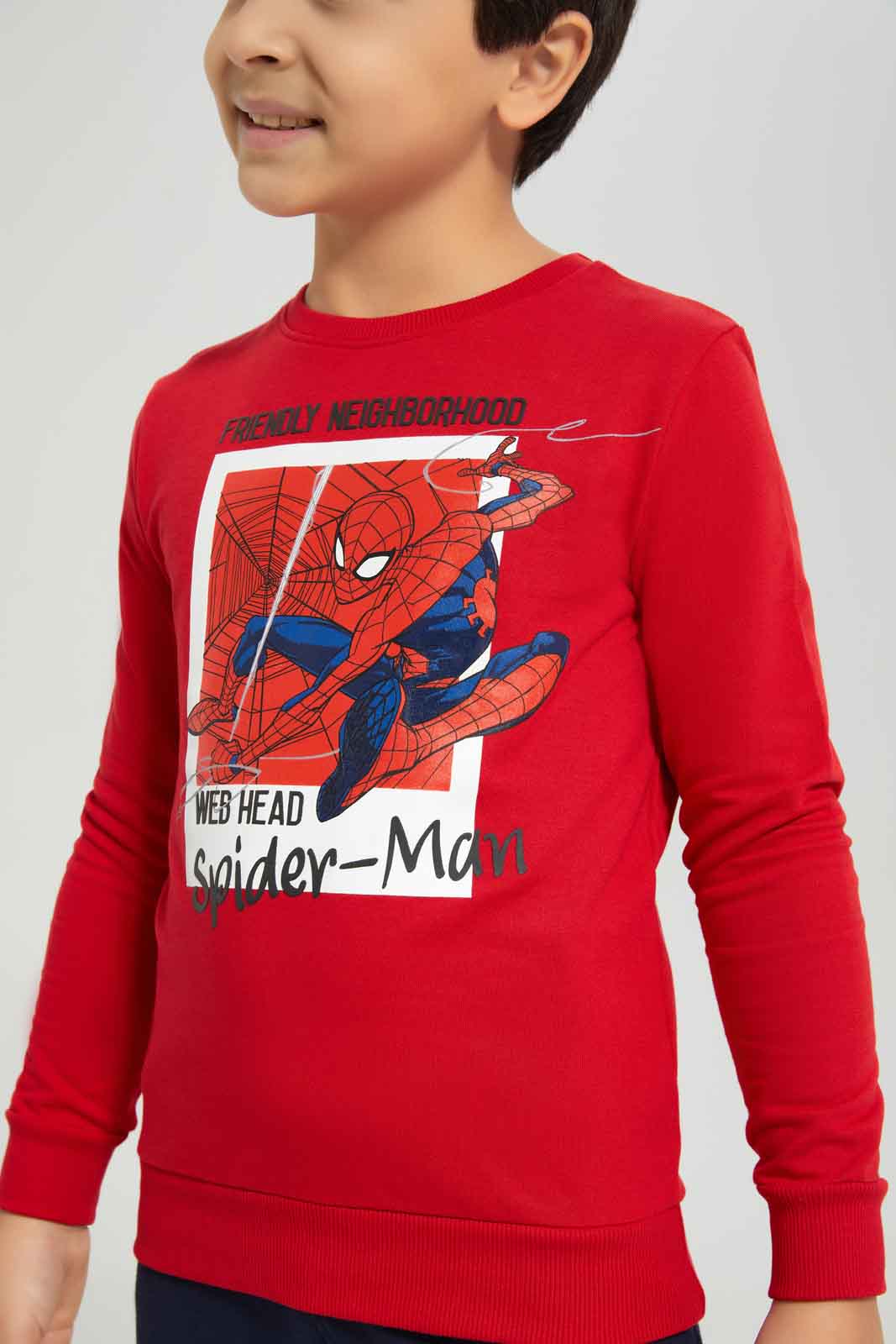 Redtag-Boys-Red-Spiderman-Crew-Neck-Sweatshirt-BOY-Sweatshirts,-Category:Sweatshirts,-CHA,-Colour:Red,-Deals:New-In,-Dept:Boys,-Filter:Boys-(2-to-8-Yrs),-New-In-BOY-APL,-Non-Sale,-S23A,-Section:Boys-(0-to-14Yrs)-Boys-2 to 8 Years