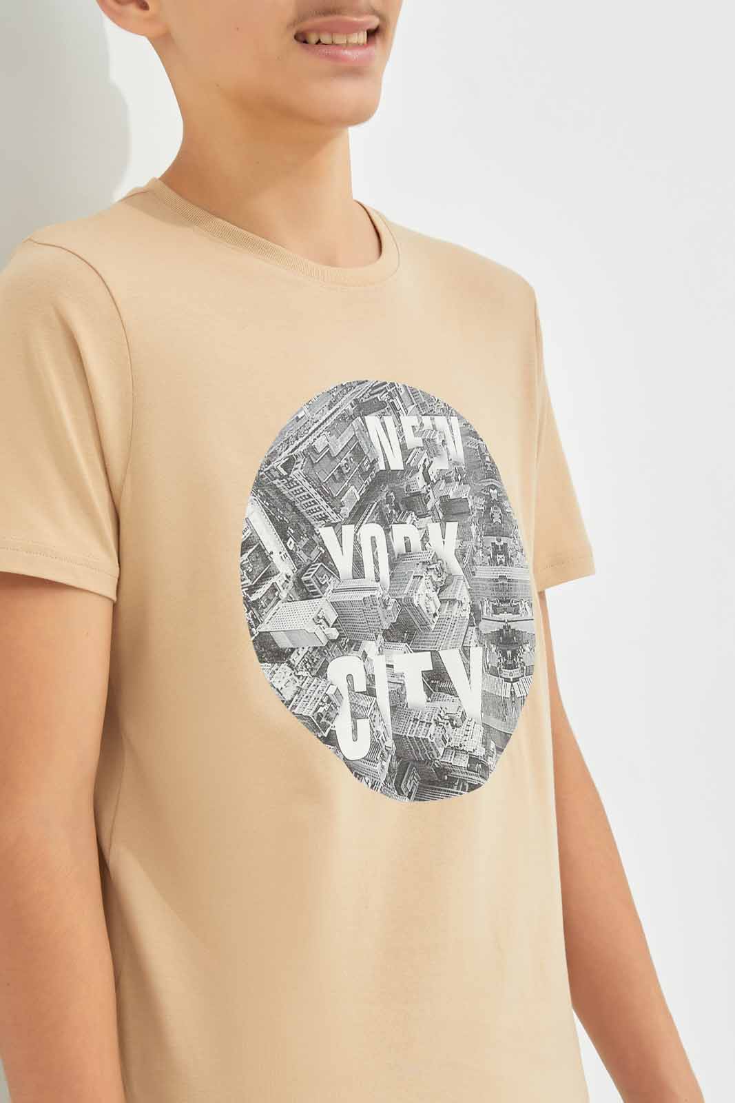 Redtag-Boys-Beige-New-York-City-Short-Sleeve-Graphic-Tee-BSR-T-Shirts,-Category:T-Shirts,-Colour:Beige,-Deals:New-In,-Dept:Boys,-Filter:Senior-Boys-(8-to-14-Yrs),-New-In-BSR-APL,-Non-Sale,-S23A,-Section:Boys-(0-to-14Yrs),-TBL-Senior-Boys-9 to 14 Years