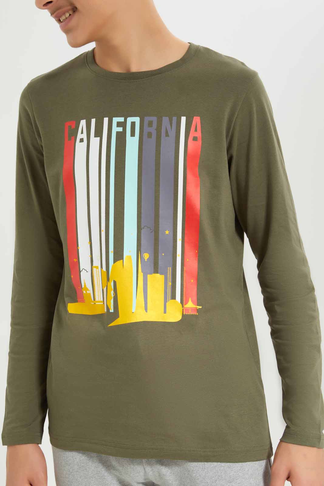 Redtag-Boys-Olive-California-Long-Sleeve-Graphic-Tee-BSR-T-Shirts,-Category:T-Shirts,-Colour:Olive,-Deals:New-In,-Dept:Boys,-Filter:Senior-Boys-(8-to-14-Yrs),-New-In-BSR-APL,-Non-Sale,-S23A,-Section:Boys-(0-to-14Yrs),-TBL-Senior-Boys-9 to 14 Years