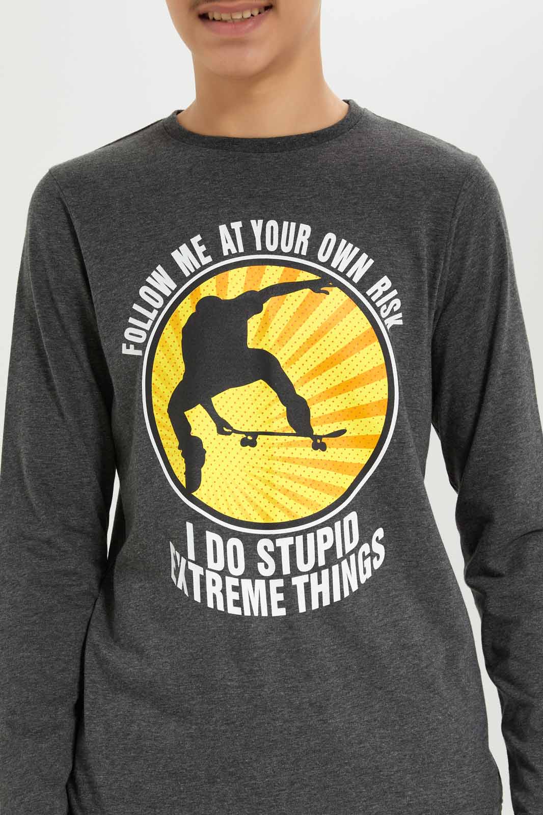 Redtag-Boys-Charcoal-Skate-At-Your-Own-Risk-Long-Sleeve-Graphic-Tee-BSR-T-Shirts,-Category:T-Shirts,-Colour:Charcoal,-Deals:New-In,-Dept:Boys,-Filter:Senior-Boys-(8-to-14-Yrs),-New-In-BSR-APL,-Non-Sale,-S23A,-Section:Boys-(0-to-14Yrs),-TBL-Senior-Boys-9 to 14 Years
