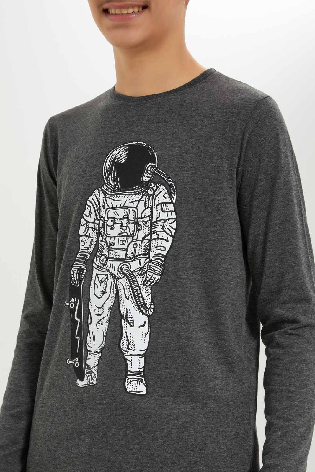 Redtag-Boys-Charcoal-Astraonaut-Long-Sleeve-Graphic-Tee-BSR-T-Shirts,-Category:T-Shirts,-Colour:Charcoal,-Deals:New-In,-Dept:Boys,-Filter:Senior-Boys-(8-to-14-Yrs),-New-In-BSR-APL,-Non-Sale,-S23A,-Section:Boys-(0-to-14Yrs),-TBL-Senior-Boys-9 to 14 Years