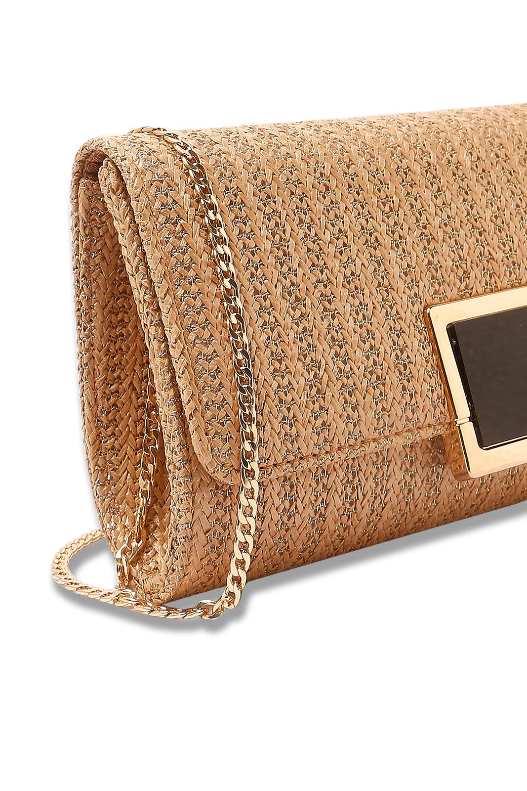 Redtag-Beige-With-Gold-Embellished-Buckle-Clutch-Bag-Category:Bags,-Colour:Beige,-Dept:Ladieswear,-Filter:Women's-Accessories,-New-In,-New-In-Women-ACC,-Non-Sale,-S23A,-Section:Women,-Women-Bags-Women-