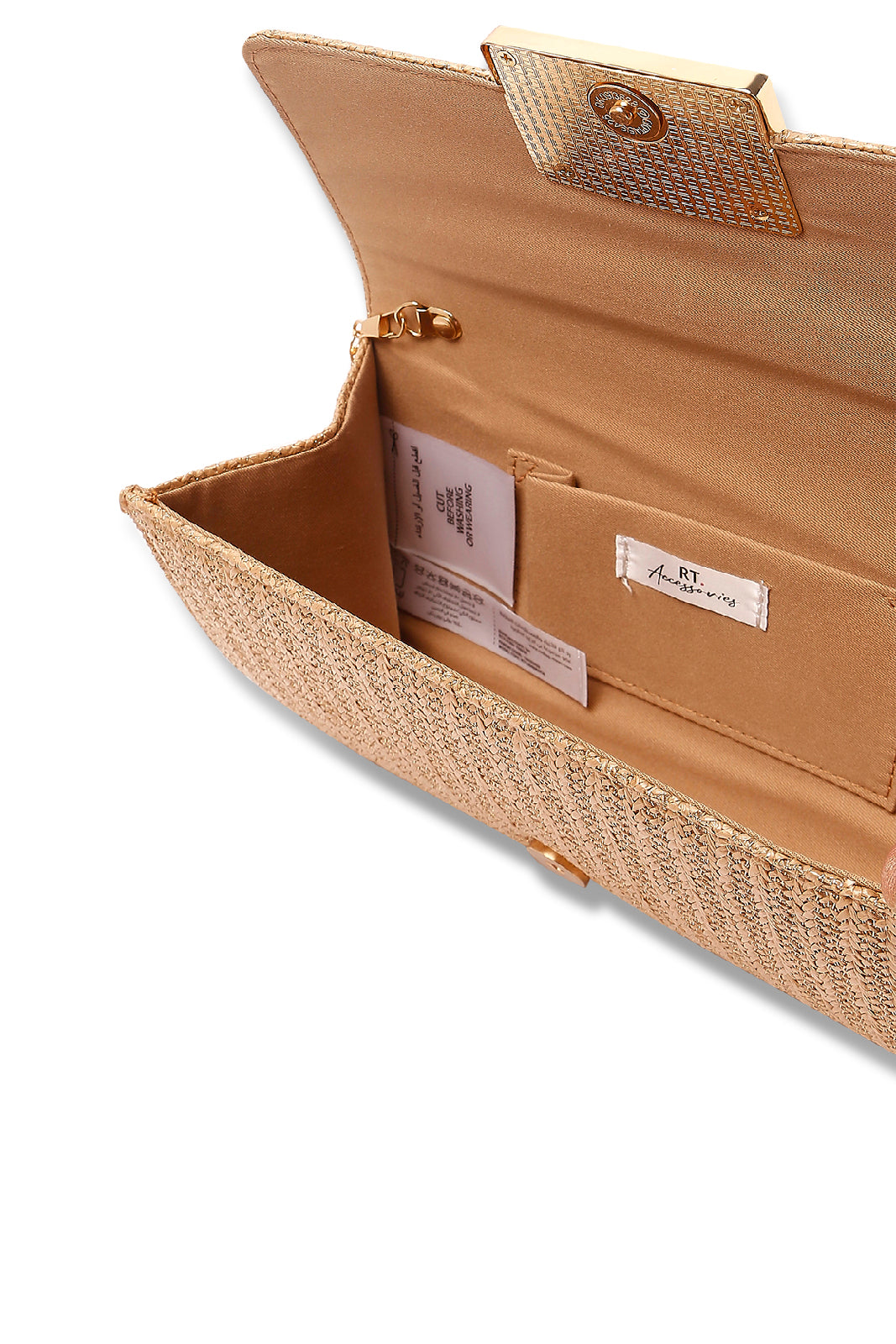 Redtag-Beige-With-Gold-Embellished-Buckle-Clutch-Bag-Category:Bags,-Colour:Beige,-Dept:Ladieswear,-Filter:Women's-Accessories,-New-In,-New-In-Women-ACC,-Non-Sale,-S23A,-Section:Women,-Women-Bags-Women-