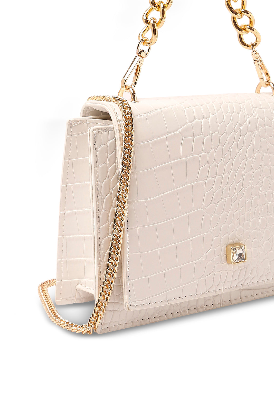 Redtag-White-With-Gold-Embellished-Buckle-Clutch-Bag-Category:Bags,-Colour:White,-Dept:Ladieswear,-Filter:Women's-Accessories,-New-In,-New-In-Women-ACC,-Non-Sale,-S23A,-Section:Women,-Women-Bags-Women-