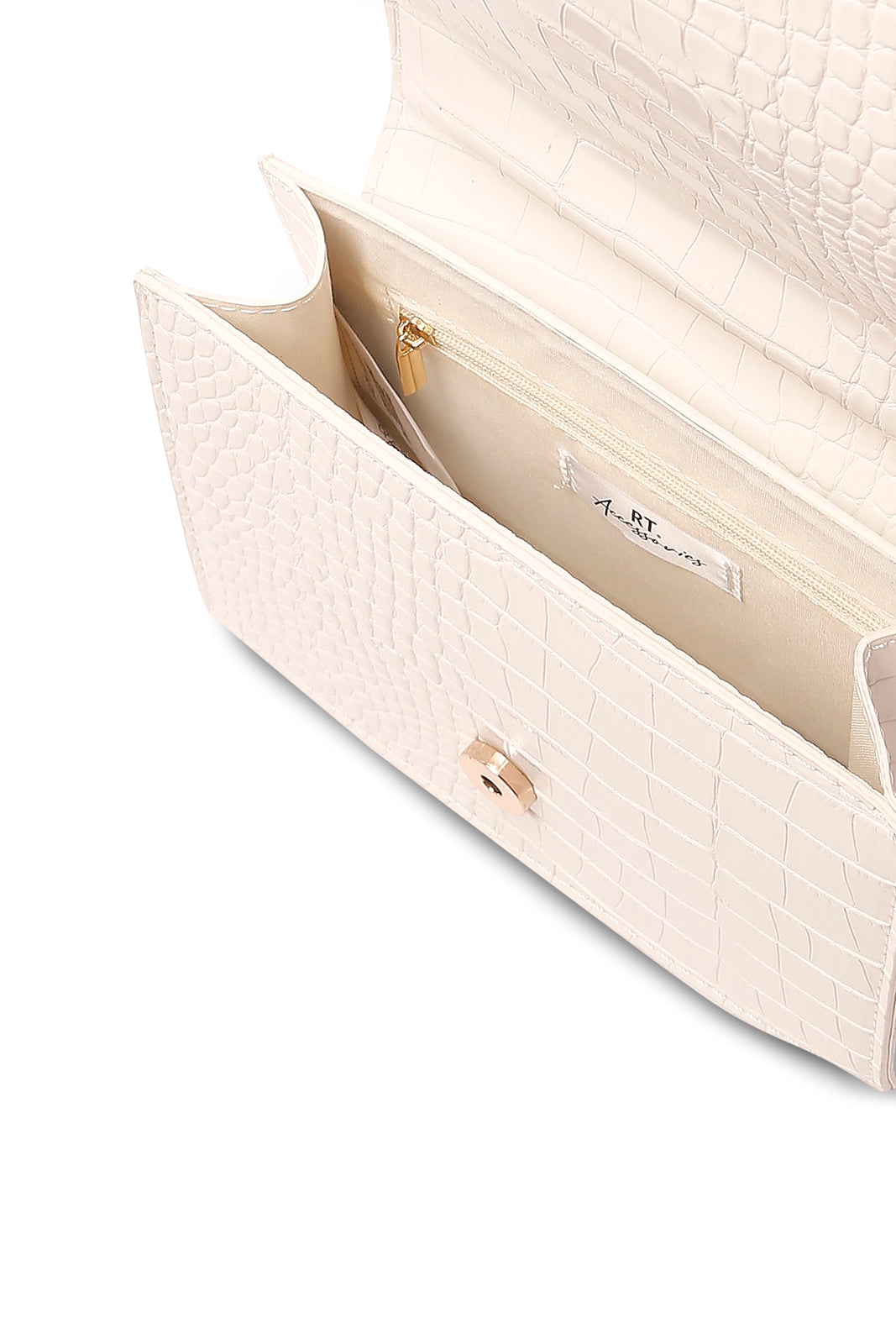 Redtag-White-With-Gold-Embellished-Buckle-Clutch-Bag-Category:Bags,-Colour:White,-Dept:Ladieswear,-Filter:Women's-Accessories,-New-In,-New-In-Women-ACC,-Non-Sale,-S23A,-Section:Women,-Women-Bags-Women-