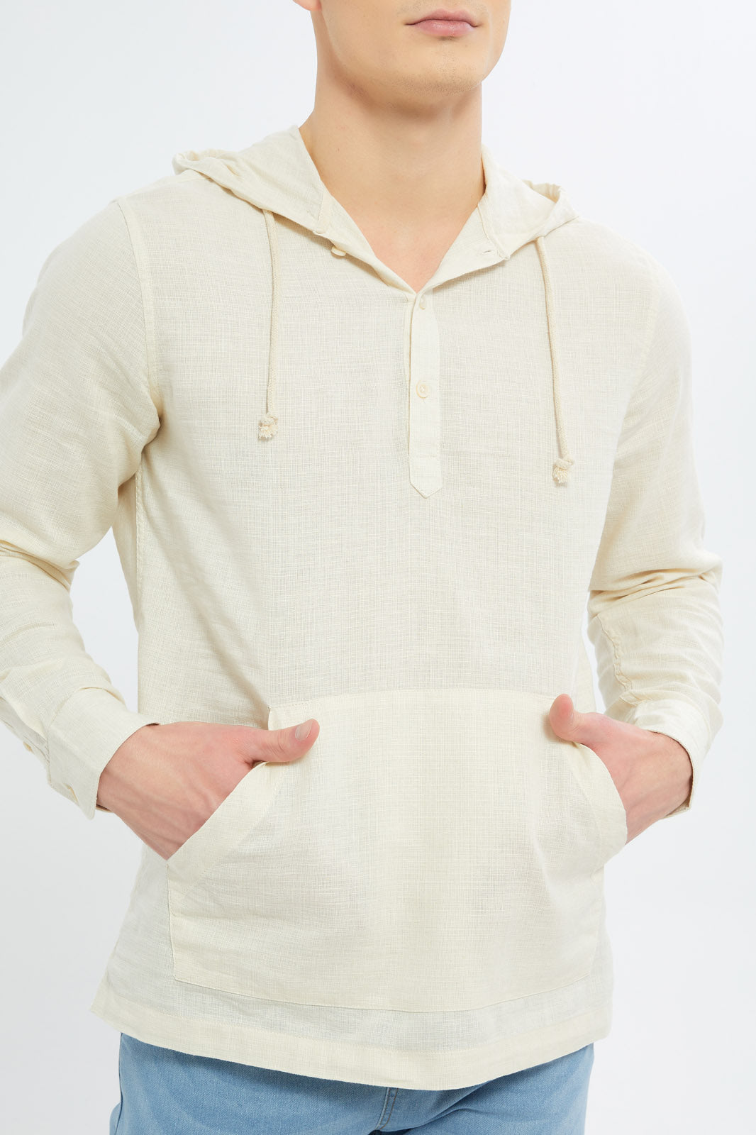 Redtag-Men-Beige-Linen-Hooded-Kurta-Shirt-Category:Shirts,-Colour:Beige,-Deals:New-In,-Dept:Menswear,-Filter:Men's-Clothing,-Men-Shirts,-New-In-Men-APL,-Non-Sale,-S23B,-Section:Men-Men's-