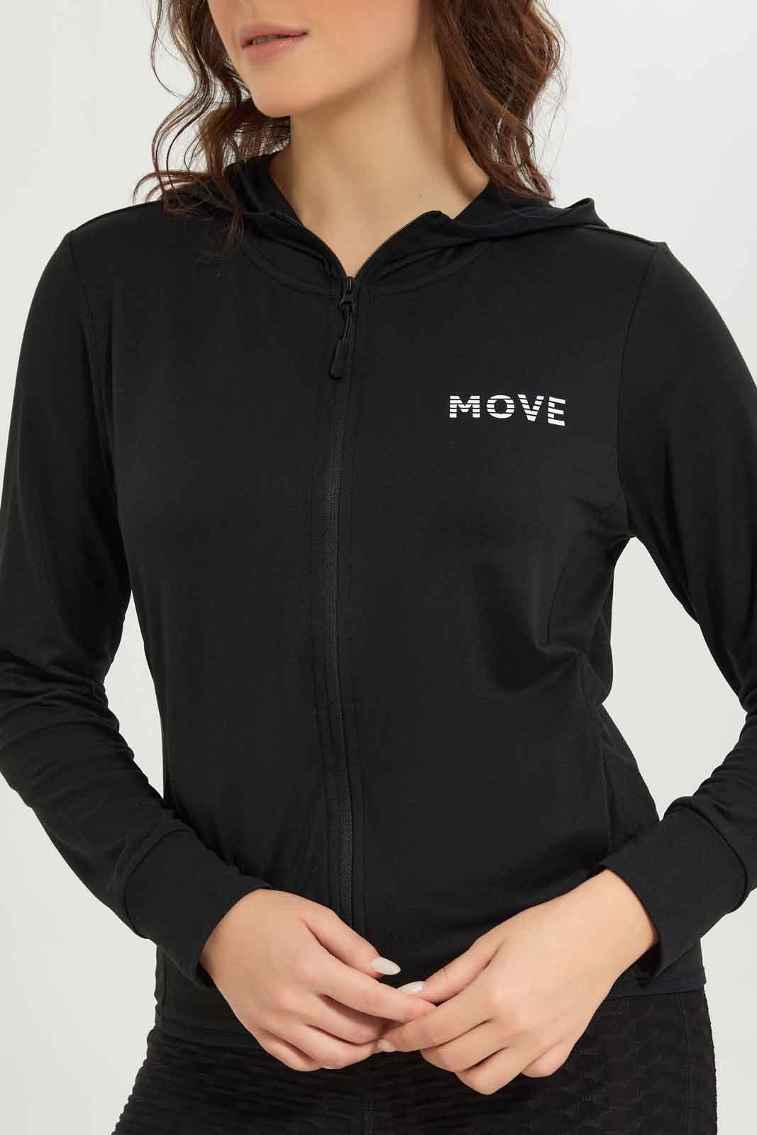 Redtag-Women-Black-Hoodie-Zipthrough-Sweatshirt-With-Sleeve-Binding-Category:Sweatshirts,-Colour:Black,-Deals:New-In,-Dept:Ladieswear,-Filter:Women's-Clothing,-New-In-Women-APL,-Non-Sale,-S23A,-Section:Women,-Women-Sweatshirts-Women's-