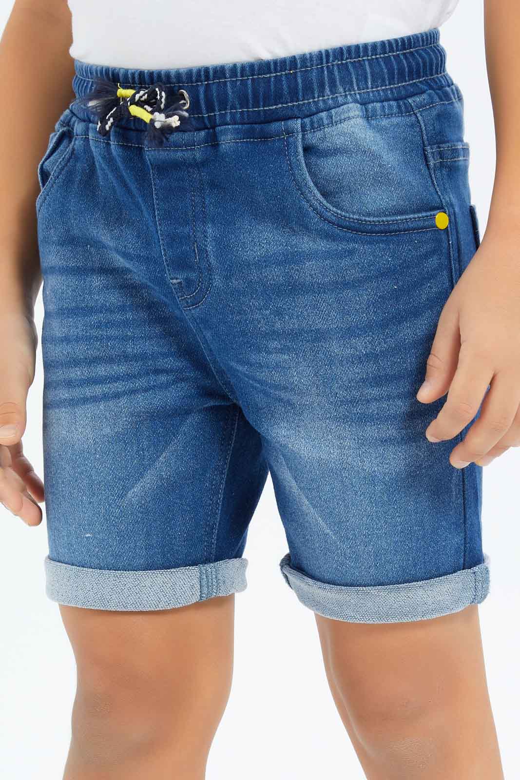 Redtag-Boys-Mid-Wash-Knit-Denim-Elasticated-Waist-Shorts-BOY-Shorts,-Category:Shorts,-Colour:Blue,-Deals:New-In,-Dept:Boys,-Filter:Boys-(2-to-8-Yrs),-New-In-BOY-APL,-Non-Sale,-S23B,-Section:Boys-(0-to-14Yrs)-Boys-2 to 8 Years