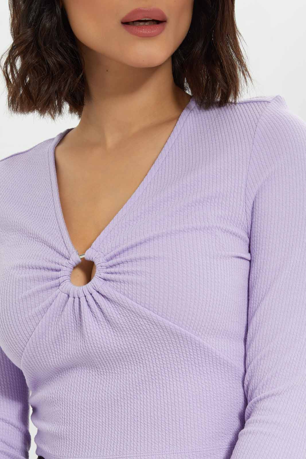 Redtag-Women-Ls-Ring-Detail-Top-Category:Tops,-Colour:Lilac,-Deals:New-In,-Dept:Ladieswear,-Filter:Women's-Clothing,-New-In-Women-APL,-Non-Sale,-S23A,-Section:Women,-Women-Tops-Women's-