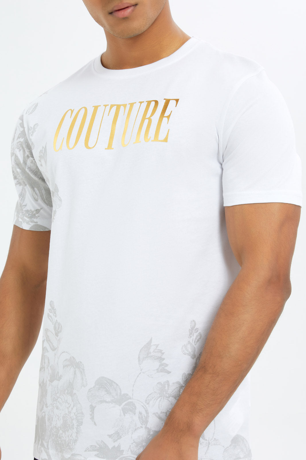 Redtag-Men-White-Floral-Gold-Print-T-Shirt-Category:T-Shirts,-Colour:White,-Deals:New-In,-Dept:Menswear,-Filter:Men's-Clothing,-H1:MWR,-H2:GEN,-H3:TSH,-H4:TSH,-Men-T-Shirts,-New-In-Men-APL,-Non-Sale,-RMD,-S23C,-Season:S23C,-Section:Men-Men's-