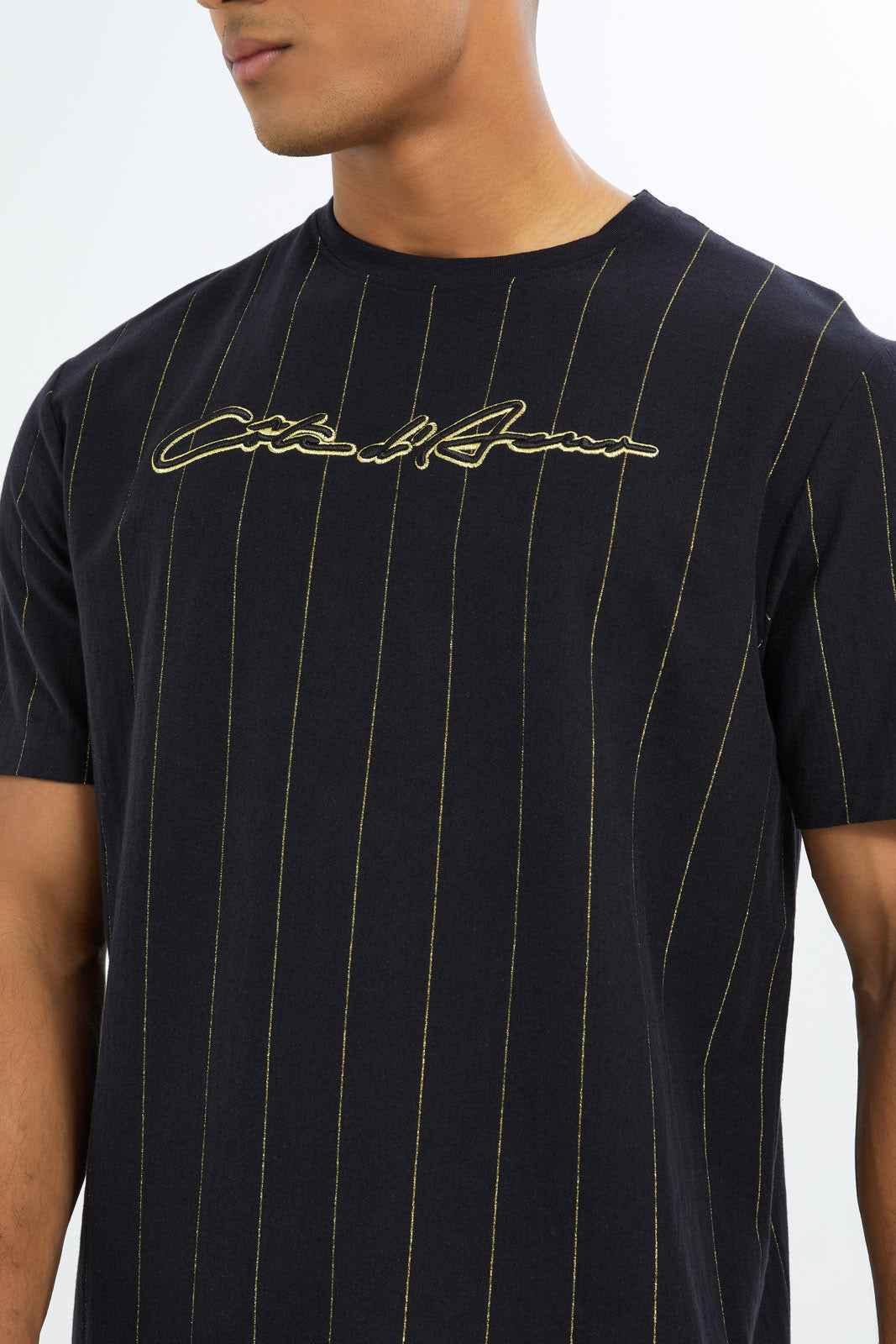Redtag-Men-Black-Vertical-Stripe-Varsity-T-Shirt-Category:T-Shirts,-Colour:Black,-Deals:New-In,-Dept:Menswear,-Filter:Men's-Clothing,-H1:MWR,-H2:GEN,-H3:TSH,-H4:TSH,-Men-T-Shirts,-New-In-Men-APL,-Non-Sale,-RMD,-S23C,-Season:S23C,-Section:Men-Men's-
