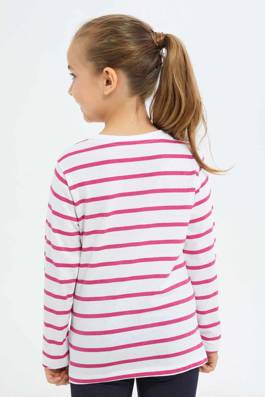 Redtag-Girls-Pink-Stripe-Tee-Category:T-Shirts,-Colour:Apricot,-Deals:New-In,-Dept:Girls,-Filter:Girls-(2-to-8-Yrs),-GIR-T-Shirts,-New-In-GIR-APL,-Non-Sale,-S23A,-Section:Girls-(0-to-14Yrs),-TBL-Girls-2 to 8 Years