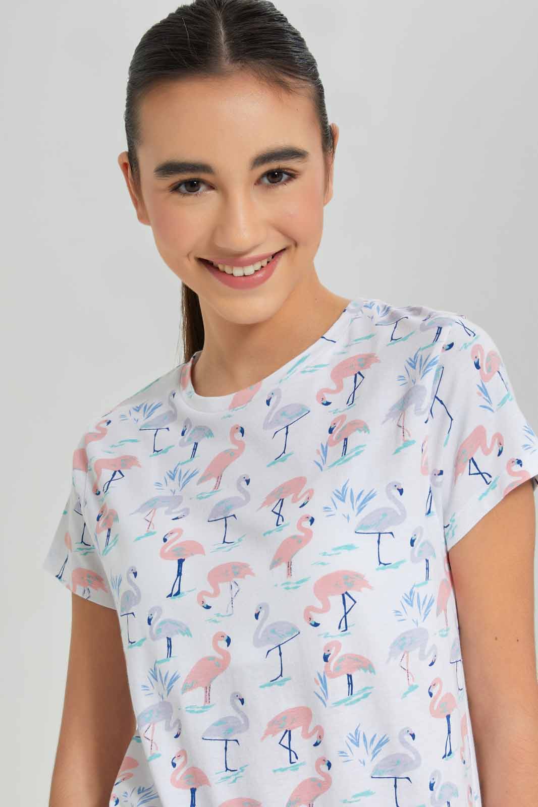 Redtag-Girls-White-Flamingo-Pajama-Sets-Category:Pyjama-Sets,-Colour:White,-Deals:New-In,-Dept:Girls,-Filter:Senior-Girls-(8-to-14-Yrs),-GSR-Pyjama-Sets,-New-In-GSR-APL,-Non-Sale,-S23A,-Section:Girls-(0-to-14Yrs)-Senior-Girls-9 to 14 Years