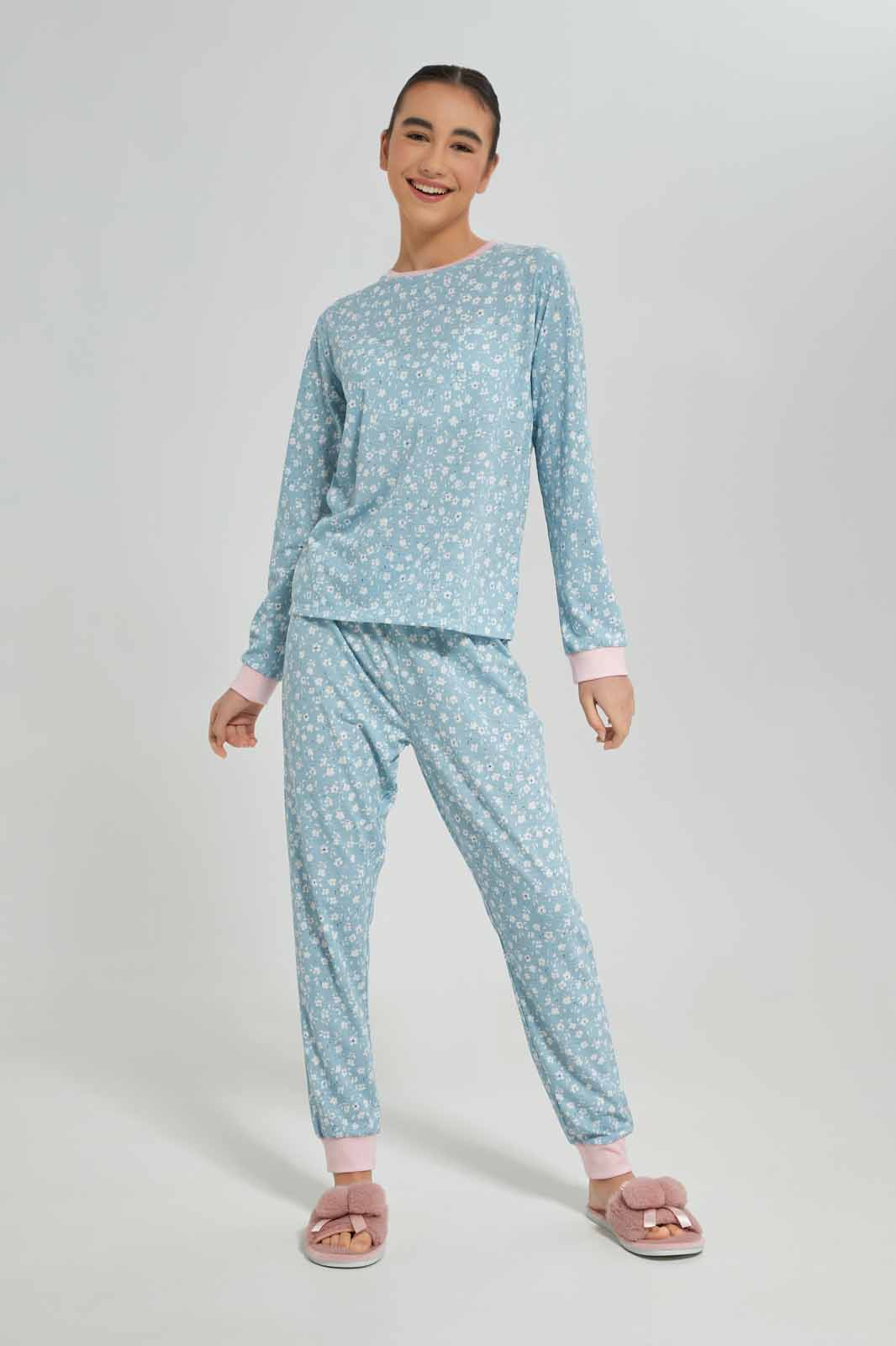 Redtag-Girls-Blue-Ditsy-Print-L/S-Pajama-Sets-Category:Pyjama-Sets,-Colour:Blue,-Deals:New-In,-Dept:Girls,-Filter:Senior-Girls-(8-to-14-Yrs),-GSR-Pyjama-Sets,-New-In-GSR-APL,-Non-Sale,-S23A,-Section:Girls-(0-to-14Yrs)-Senior-Girls-9 to 14 Years