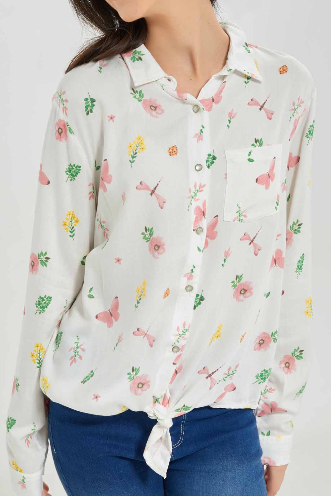 Redtag-Girls-White-Floral-Shirts-Category:Blouses,-Colour:White,-Deals:New-In,-Dept:Girls,-Filter:Senior-Girls-(8-to-14-Yrs),-GSR-Blouses,-New-In-GSR-APL,-Non-Sale,-S23A,-Section:Girls-(0-to-14Yrs)-Senior-Girls-9 to 14 Years