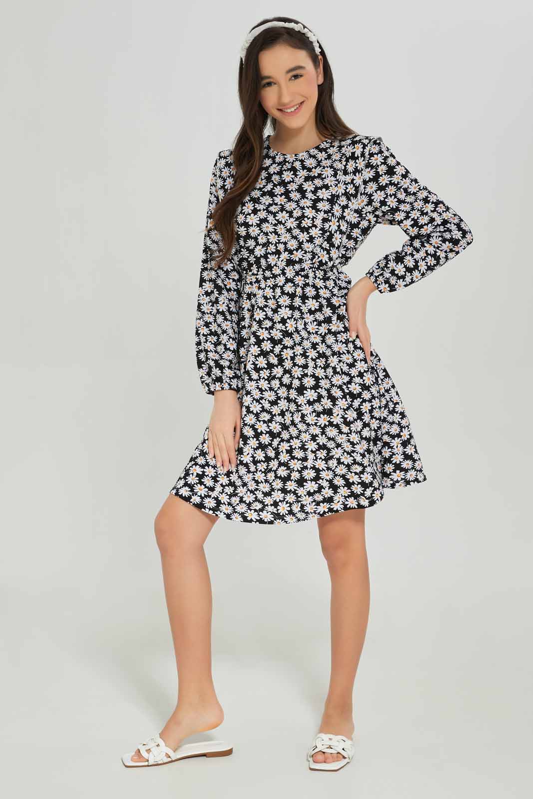 Redtag-Girls-Pale-Pink-L/S-Aop-Dress-Category:Dresses,-Colour:Apricot,-Deals:New-In,-Dept:Girls,-Filter:Senior-Girls-(8-to-14-Yrs),-GSR-Dresses,-New-In-GSR-APL,-Non-Sale,-S23A,-Section:Girls-(0-to-14Yrs),-VLM-Senior-Girls-9 to 14 Years