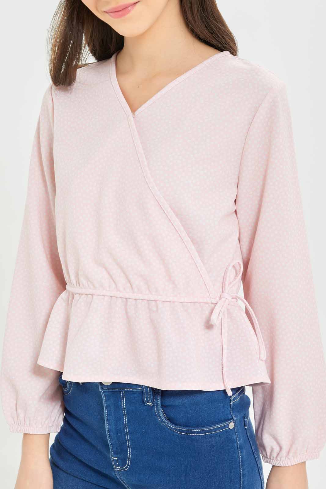 Redtag-Girls-Pink/White-Print-Overlay-Blouse-Category:Blouses,-Colour:White,-Deals:New-In,-Dept:Girls,-Filter:Senior-Girls-(8-to-14-Yrs),-GSR-Blouses,-New-In-GSR-APL,-Non-Sale,-S23A,-Section:Girls-(0-to-14Yrs)-Senior-Girls-9 to 14 Years