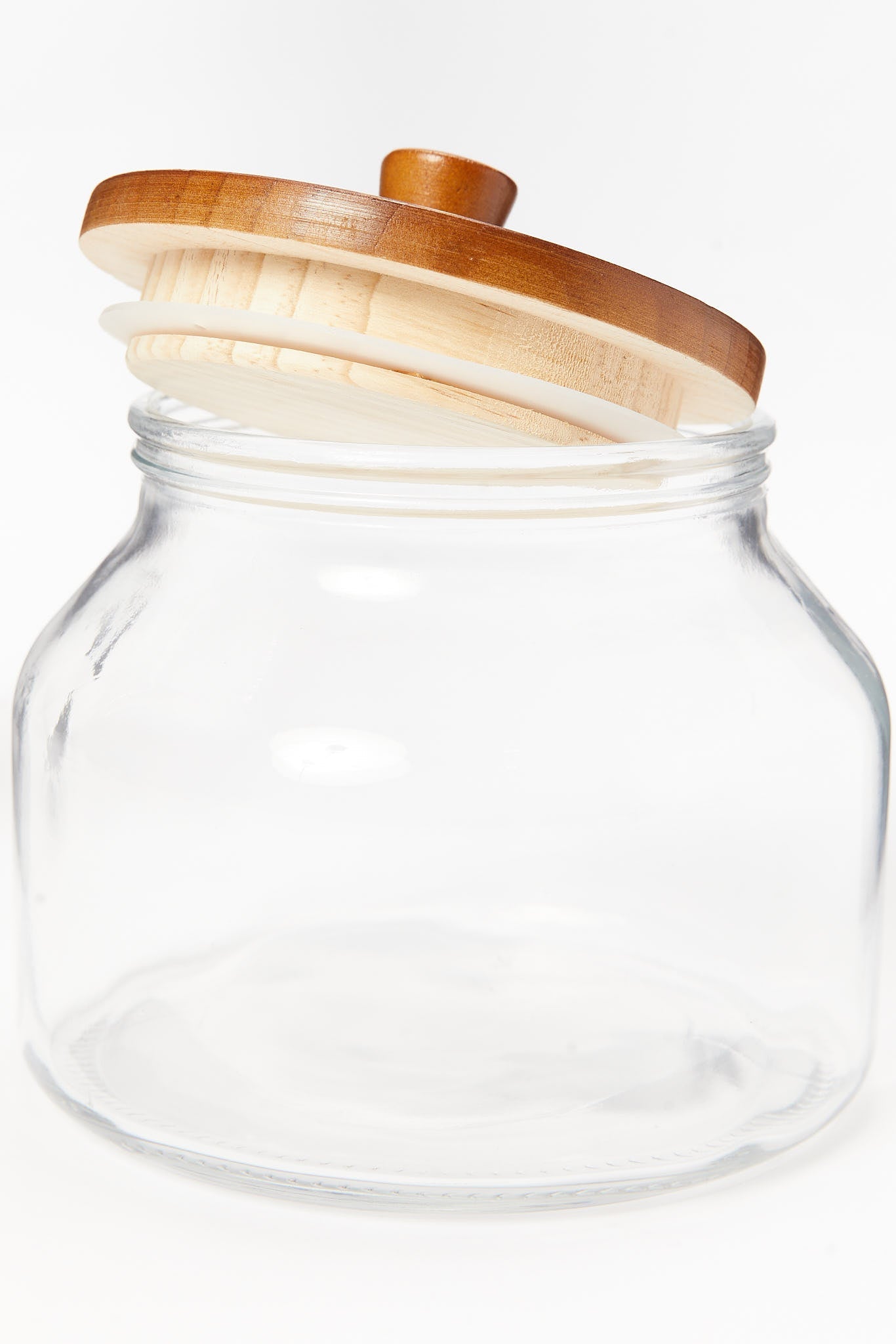 Redtag-Clear-Glass-Canister-With-Wooden-Lid-(Small)-Category:Bakeware,-Colour:White,-Deals:New-In,-Filter:Home-Dining,-HMW-DIN-Storage,-New-In-HMW-DIN,-Non-Sale,-S23B,-Section:Homewares-Home-Dining-